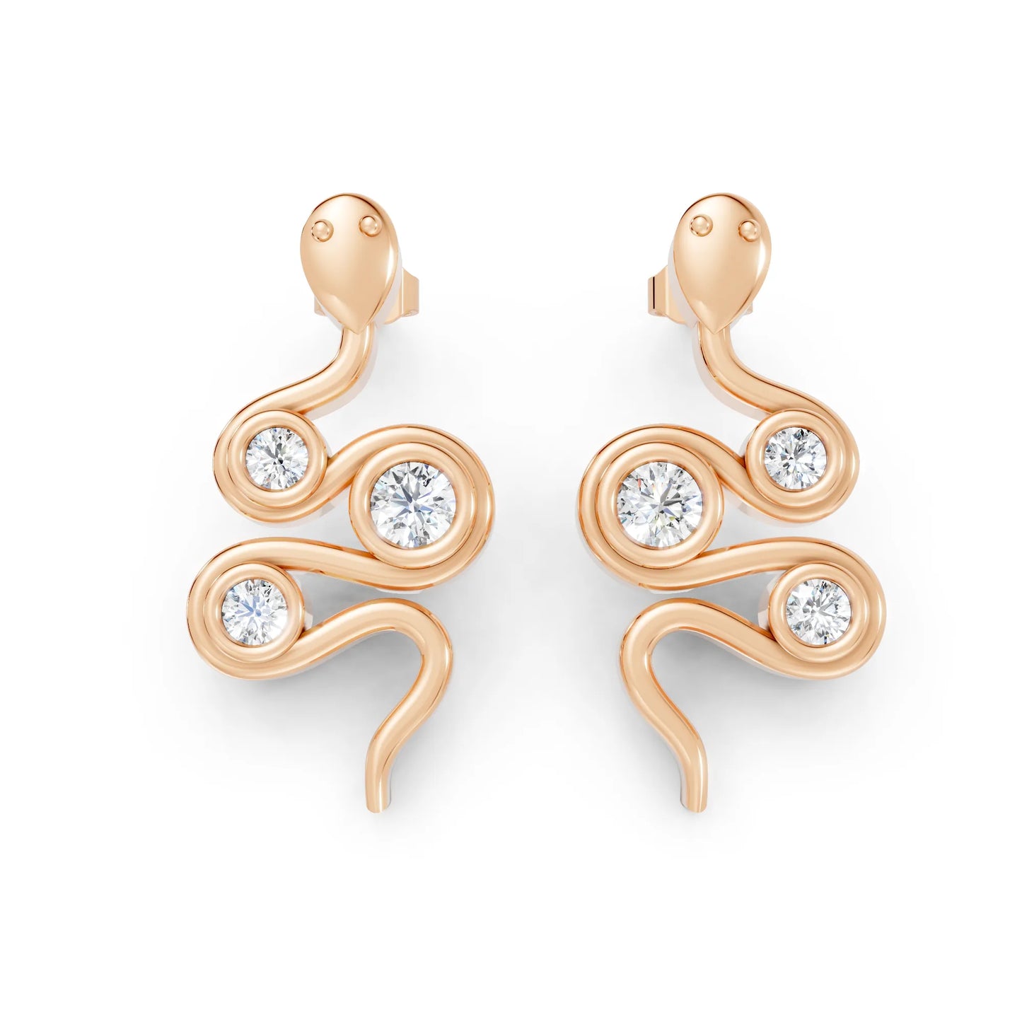 14K Gold Snake Inspired Round Diamond Earrings (Bezel Setting)