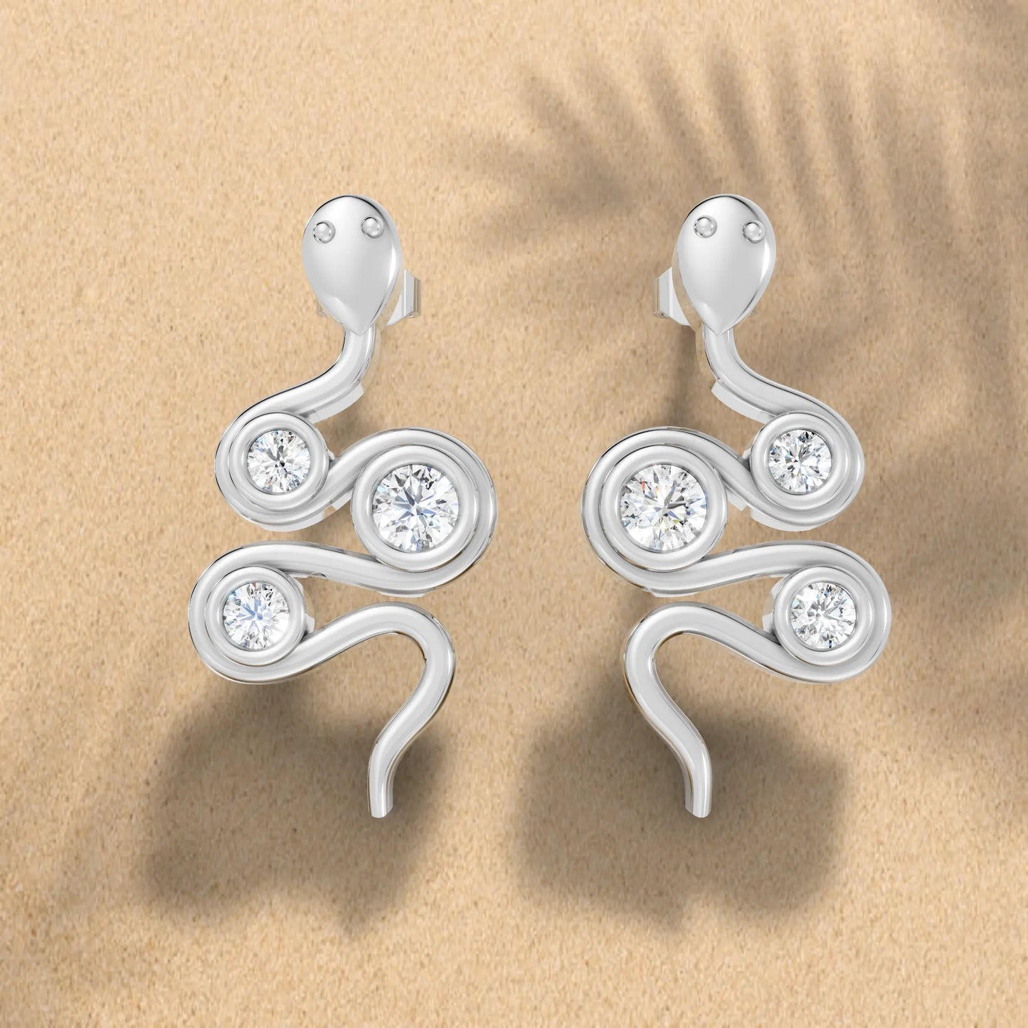 14K Gold Snake Inspired Round Diamond Earrings (Bezel Setting)