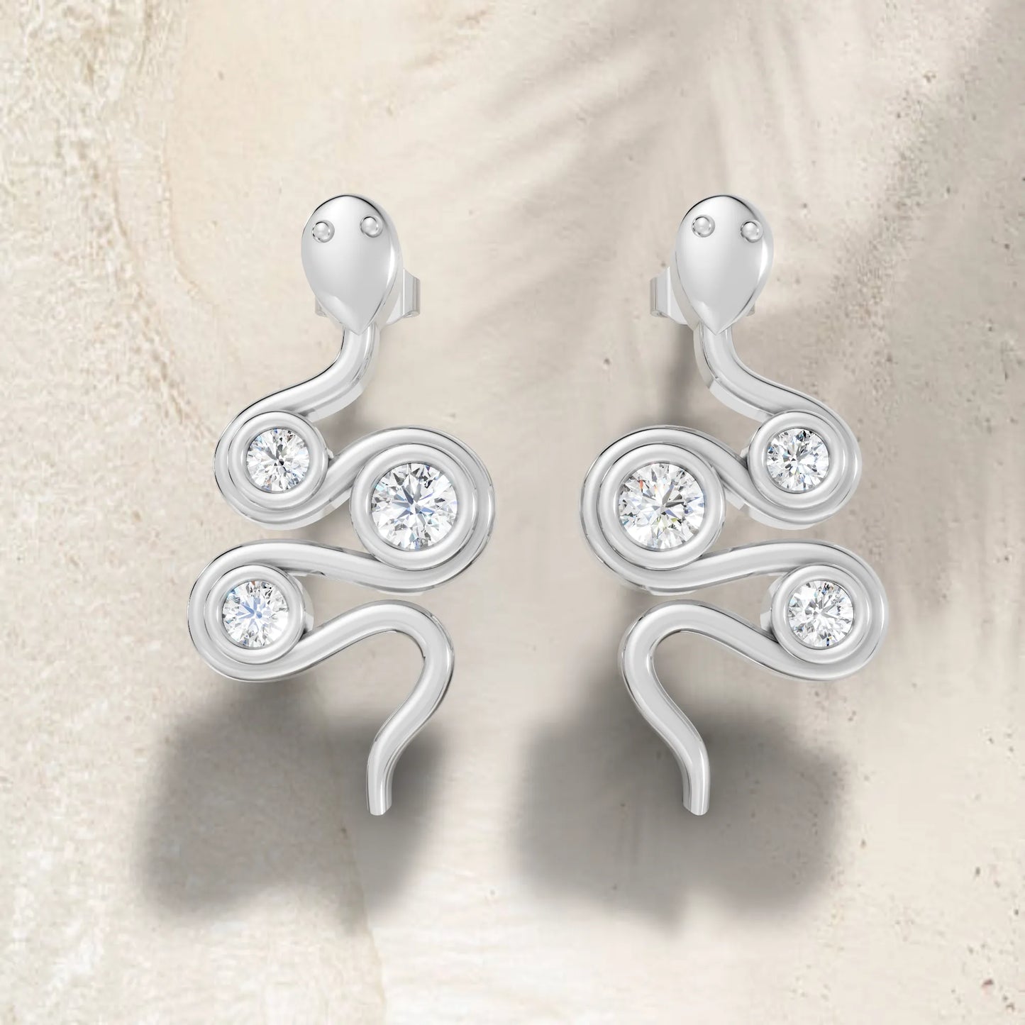 14K Gold Snake Inspired Round Diamond Earrings (Bezel Setting)