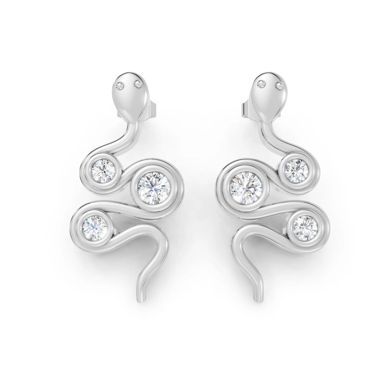 14K Gold Snake Inspired Round Diamond Earrings (Bezel Setting)