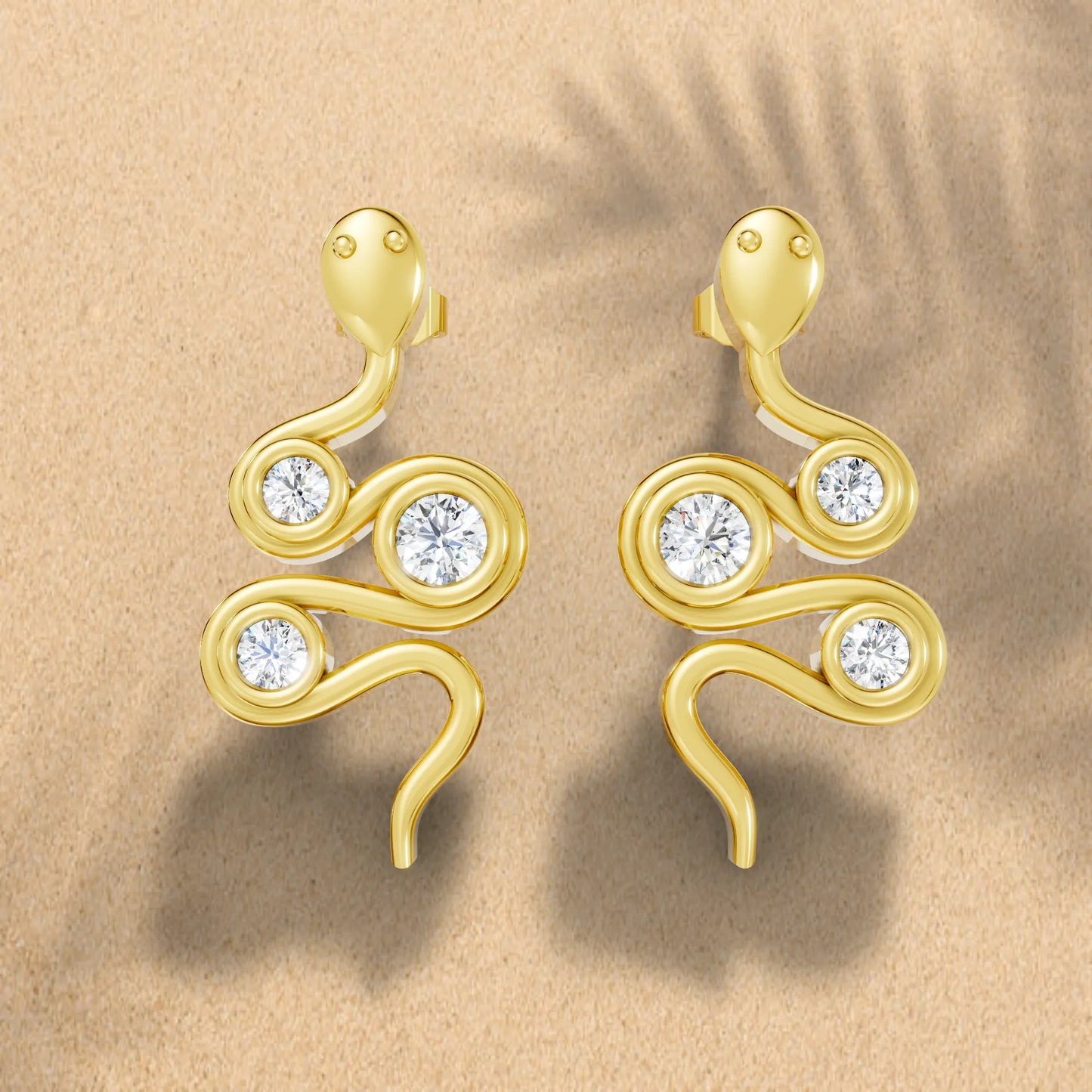 14K Gold Snake Inspired Round Diamond Earrings (Bezel Setting)