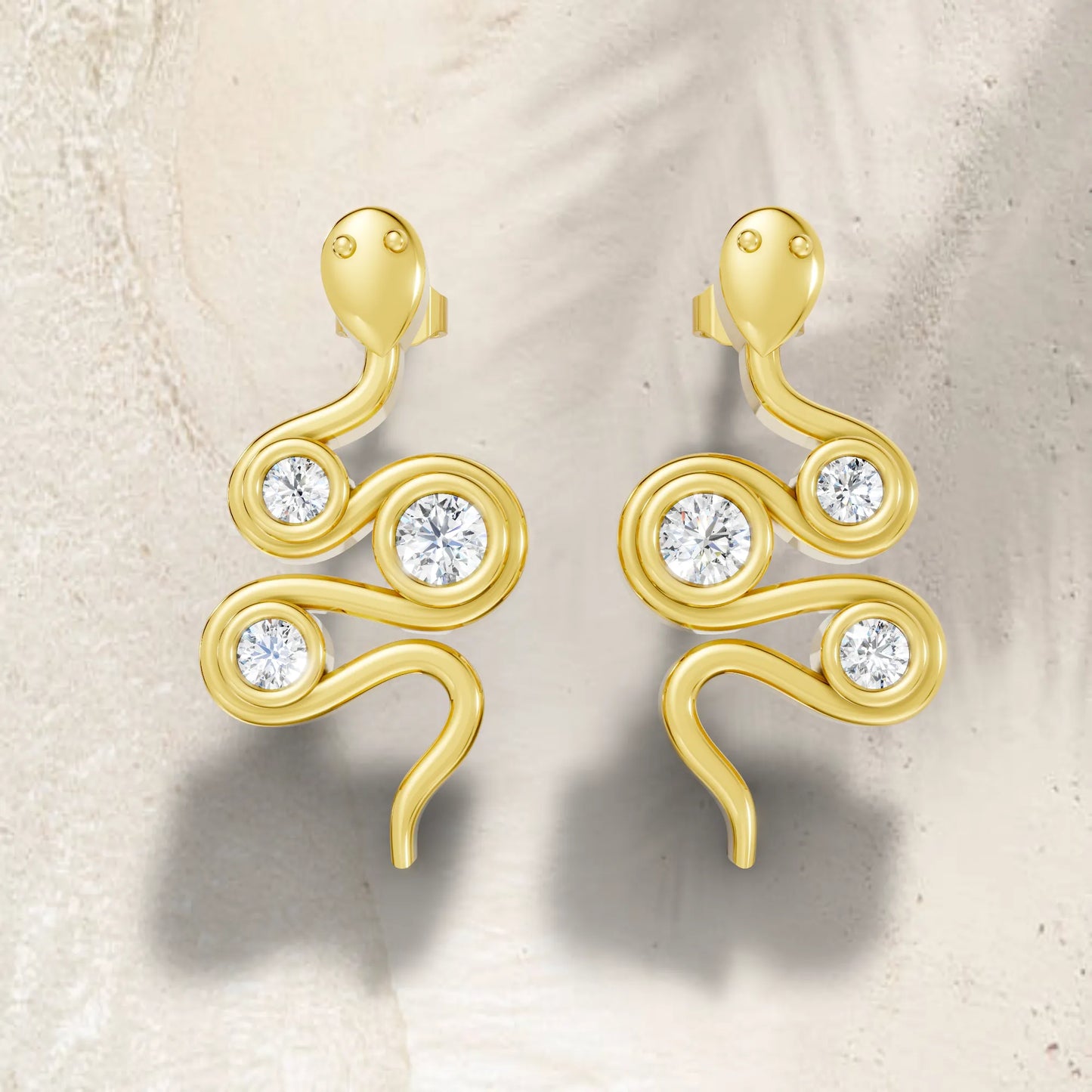 14K Gold Snake Inspired Round Diamond Earrings (Bezel Setting)