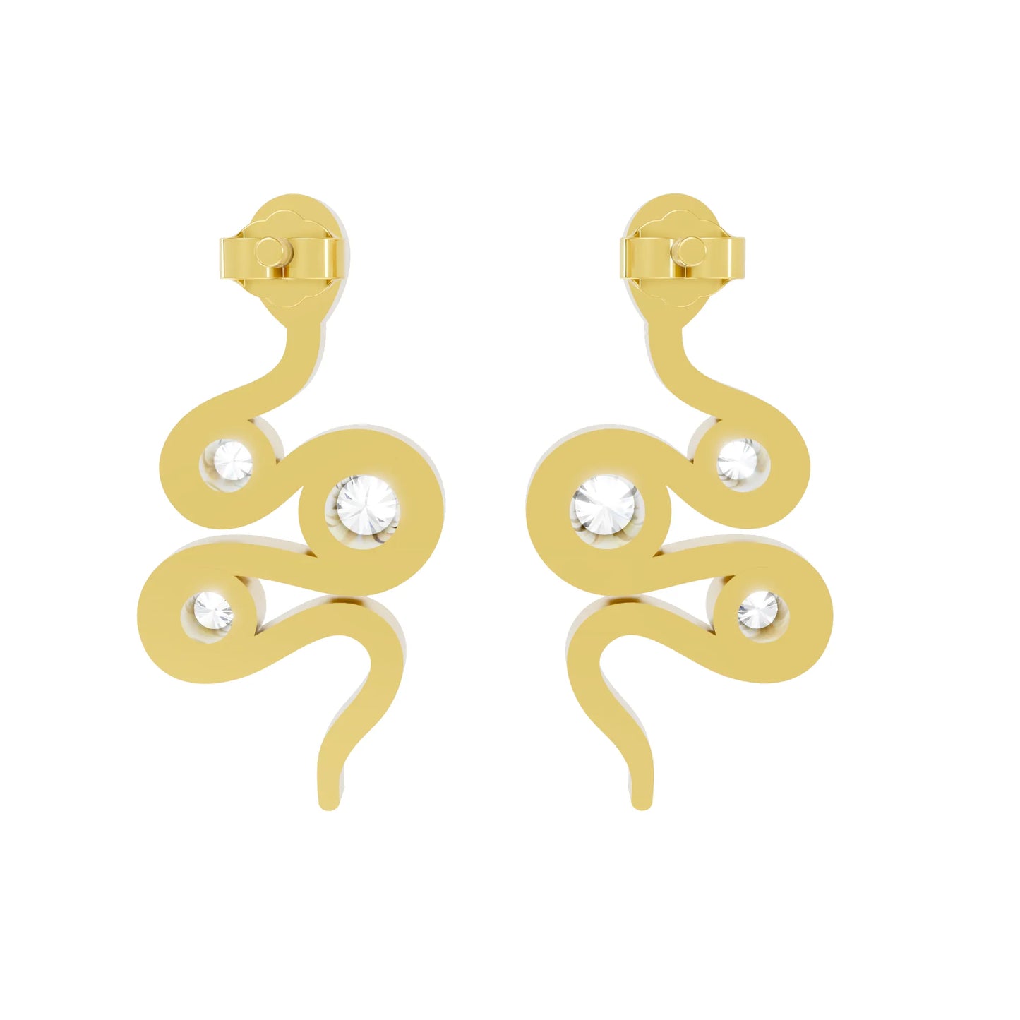 14K Gold Snake Inspired Round Diamond Earrings (Bezel Setting)