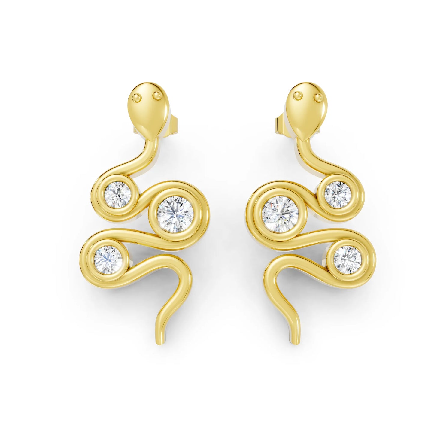 14K Gold Snake Inspired Round Diamond Earrings (Bezel Setting)