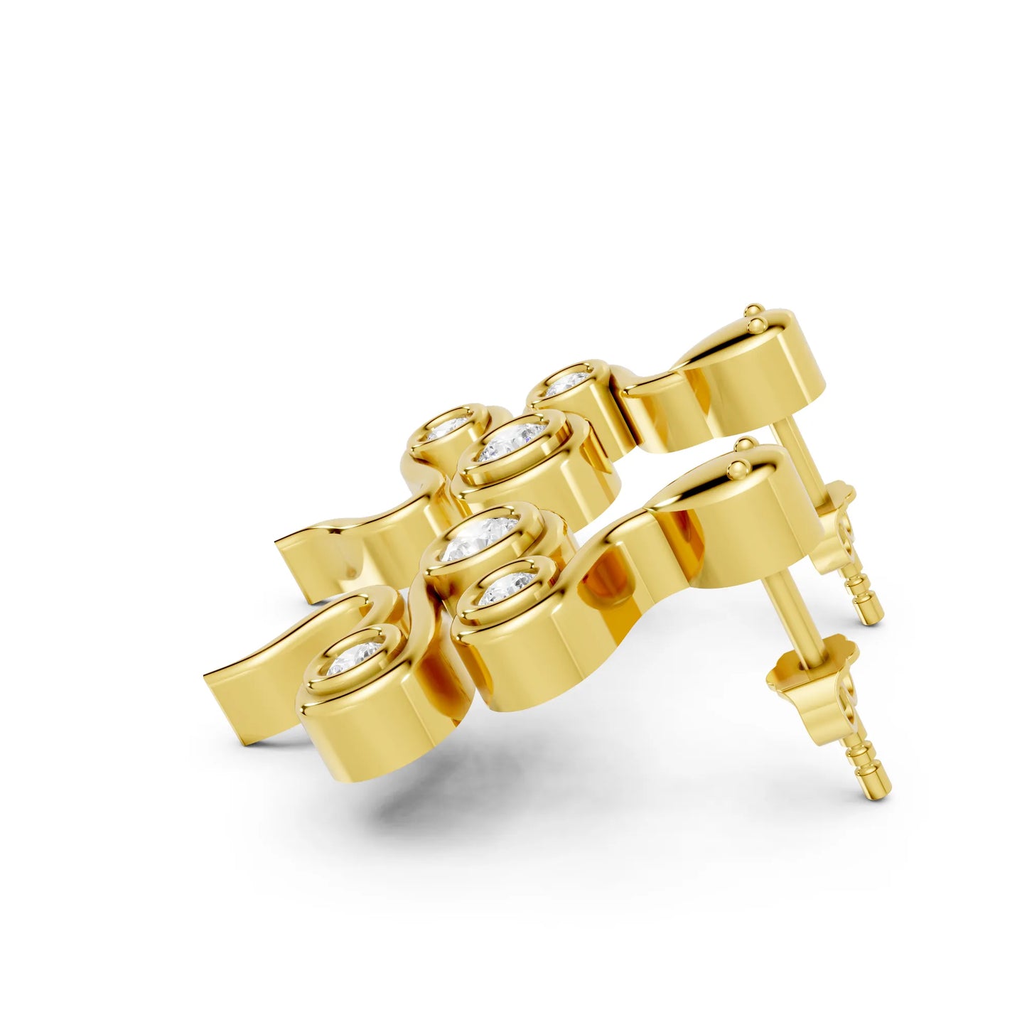 14K Gold Snake Inspired Round Diamond Earrings (Bezel Setting)