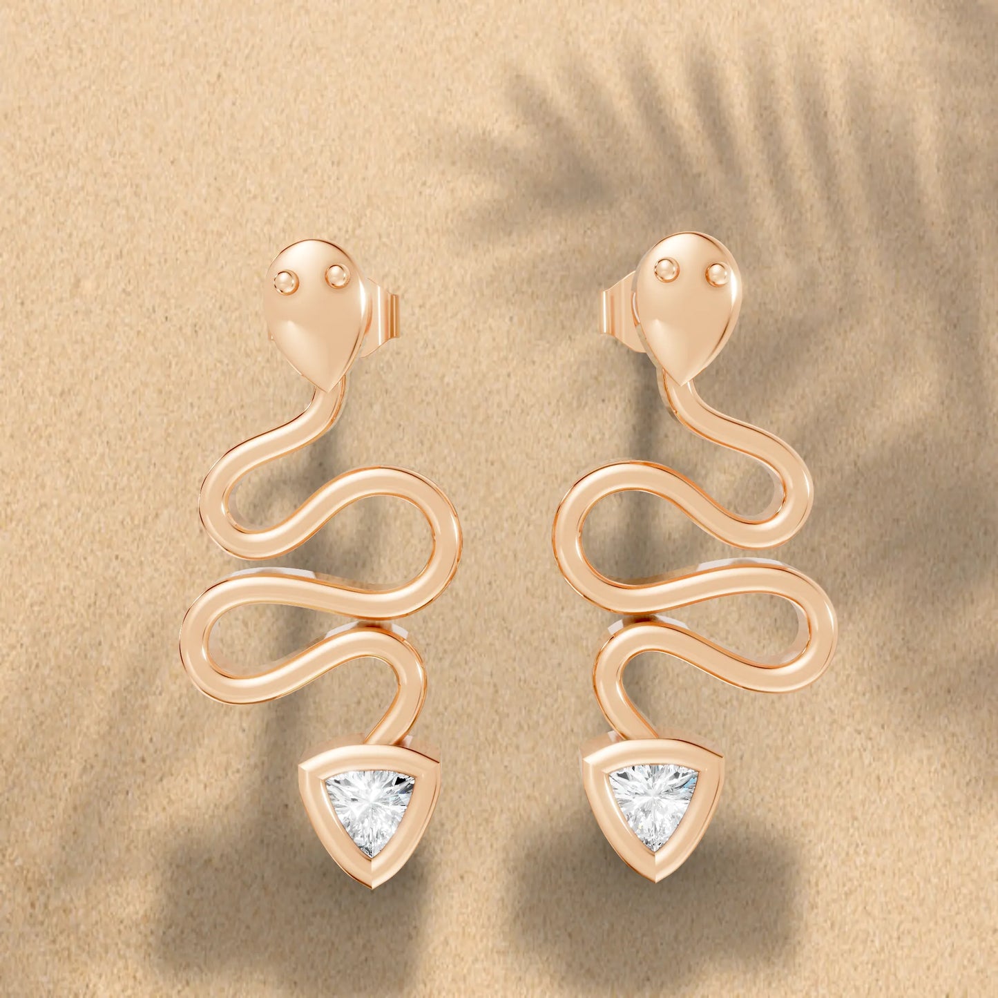14K Gold Snake Inspired Triangle Diamond Earrings (Bezel Setting)