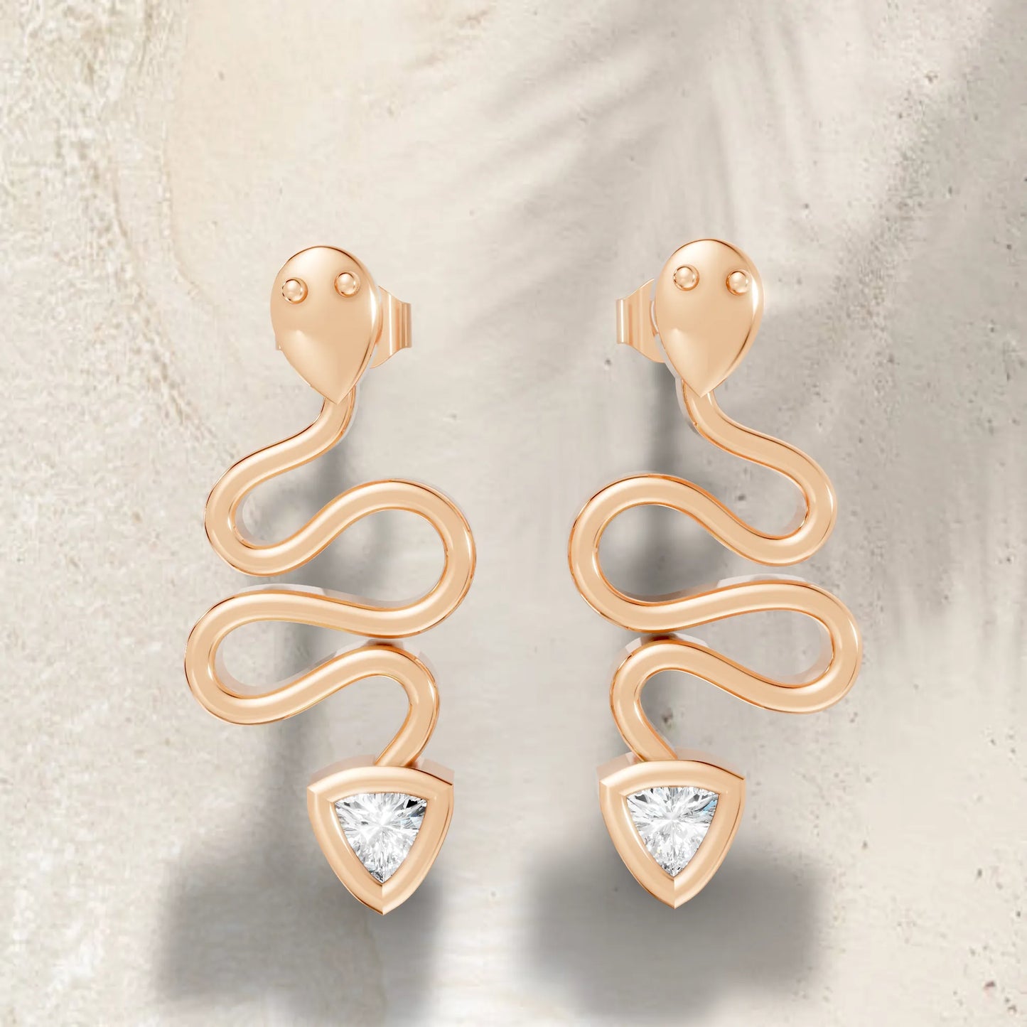 14K Gold Snake Inspired Triangle Diamond Earrings (Bezel Setting)