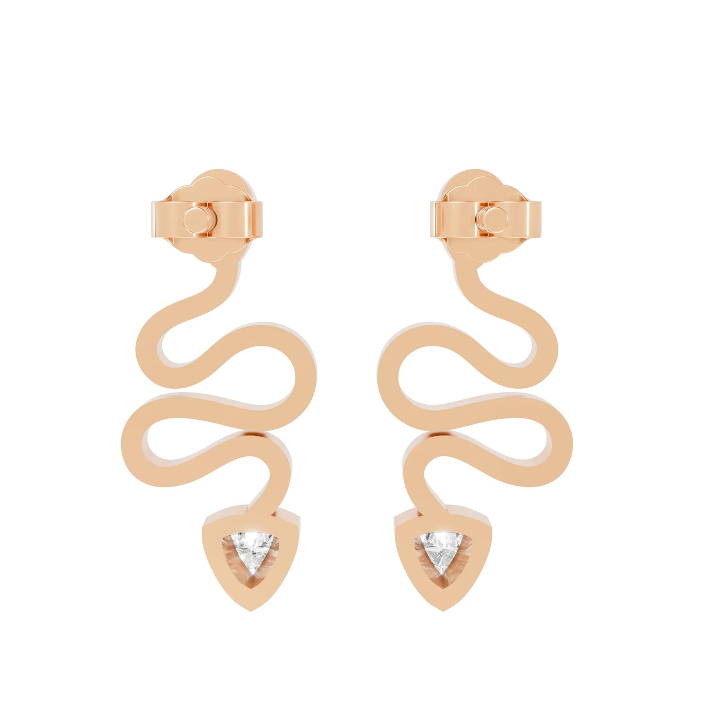 14K Gold Snake Inspired Triangle Diamond Earrings (Bezel Setting)
