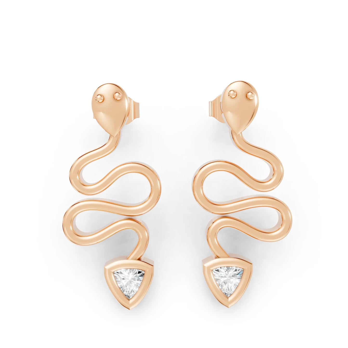 14K Gold Snake Inspired Triangle Diamond Earrings (Bezel Setting)