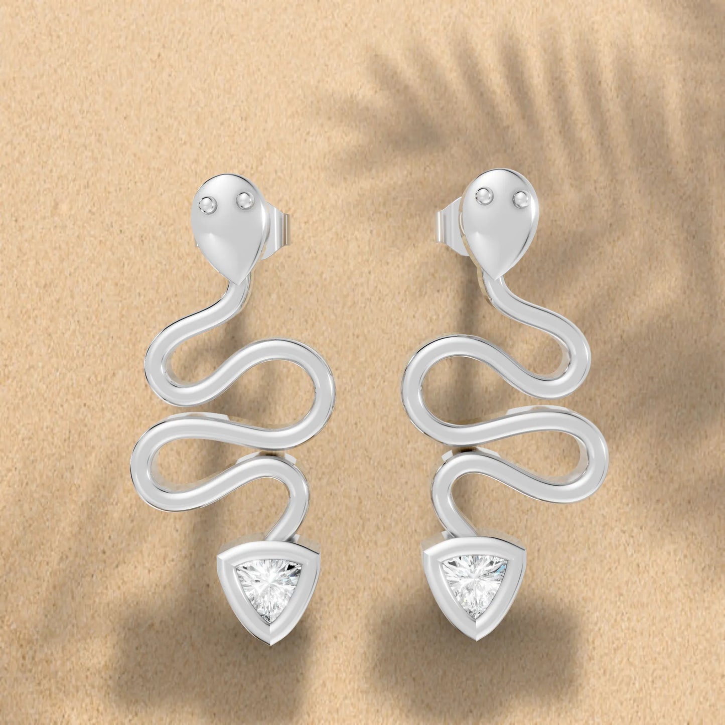14K Gold Snake Inspired Triangle Diamond Earrings (Bezel Setting)
