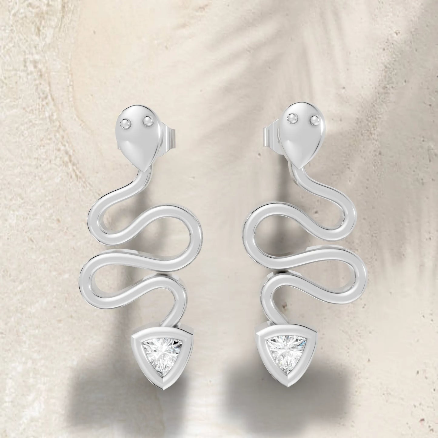 14K Gold Snake Inspired Triangle Diamond Earrings (Bezel Setting)