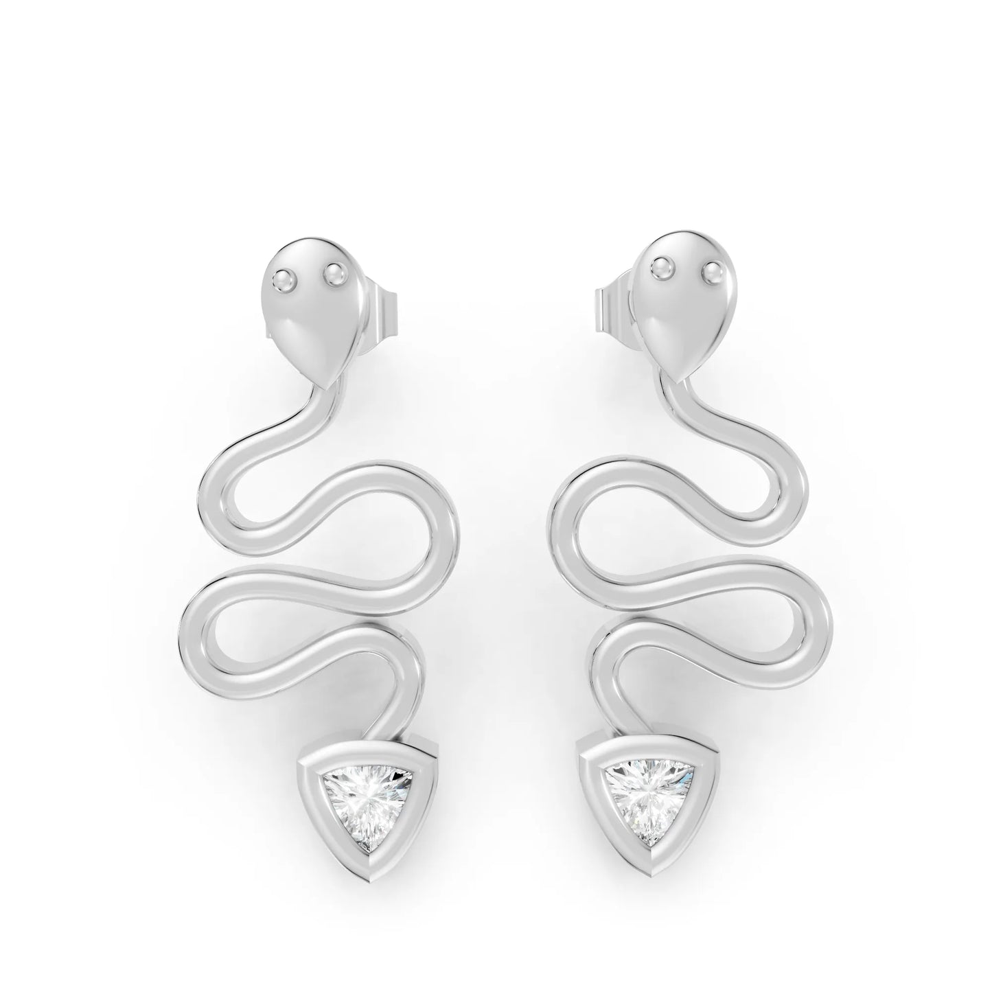 14K Gold Snake Inspired Triangle Diamond Earrings (Bezel Setting)