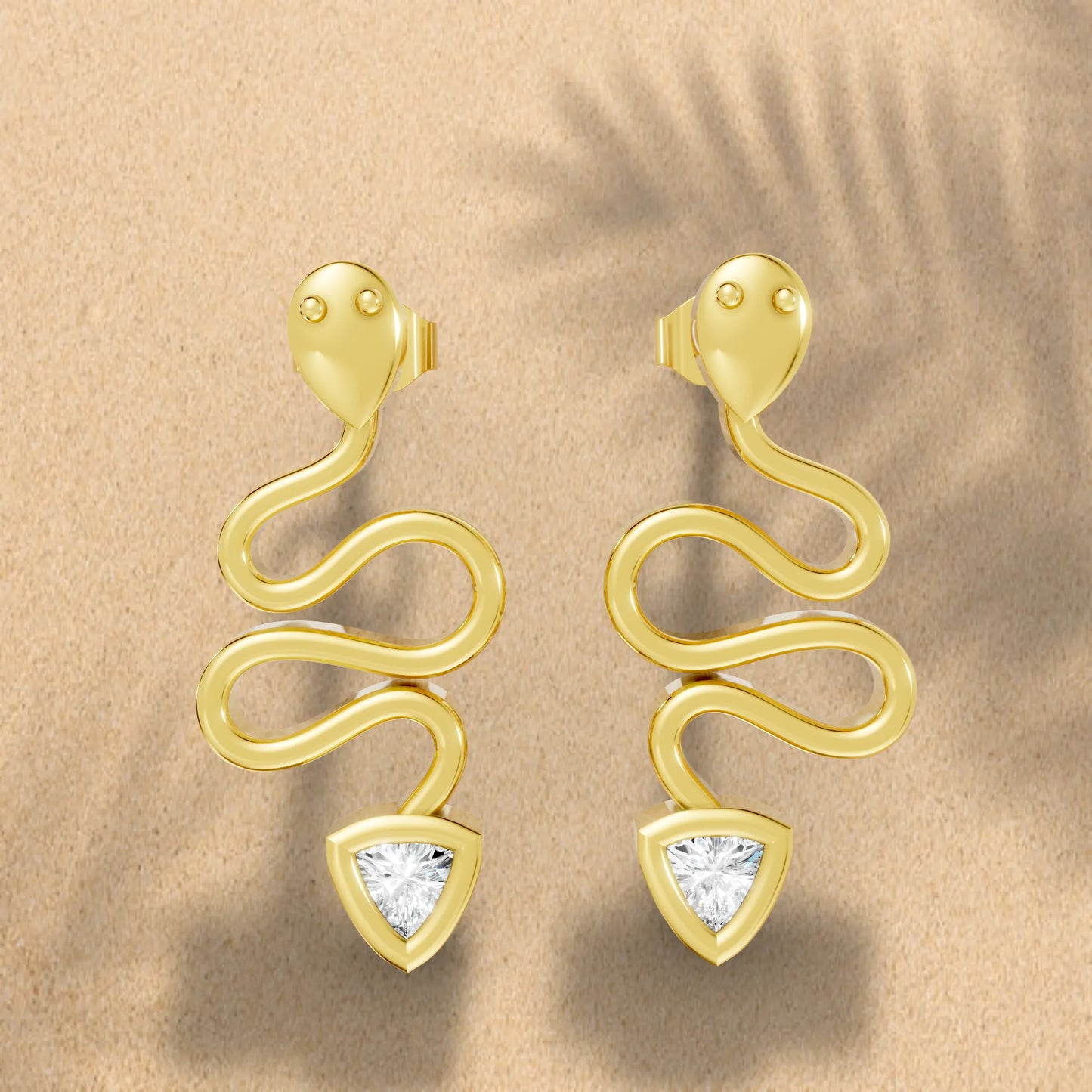 14K Gold Snake Inspired Triangle Diamond Earrings (Bezel Setting)