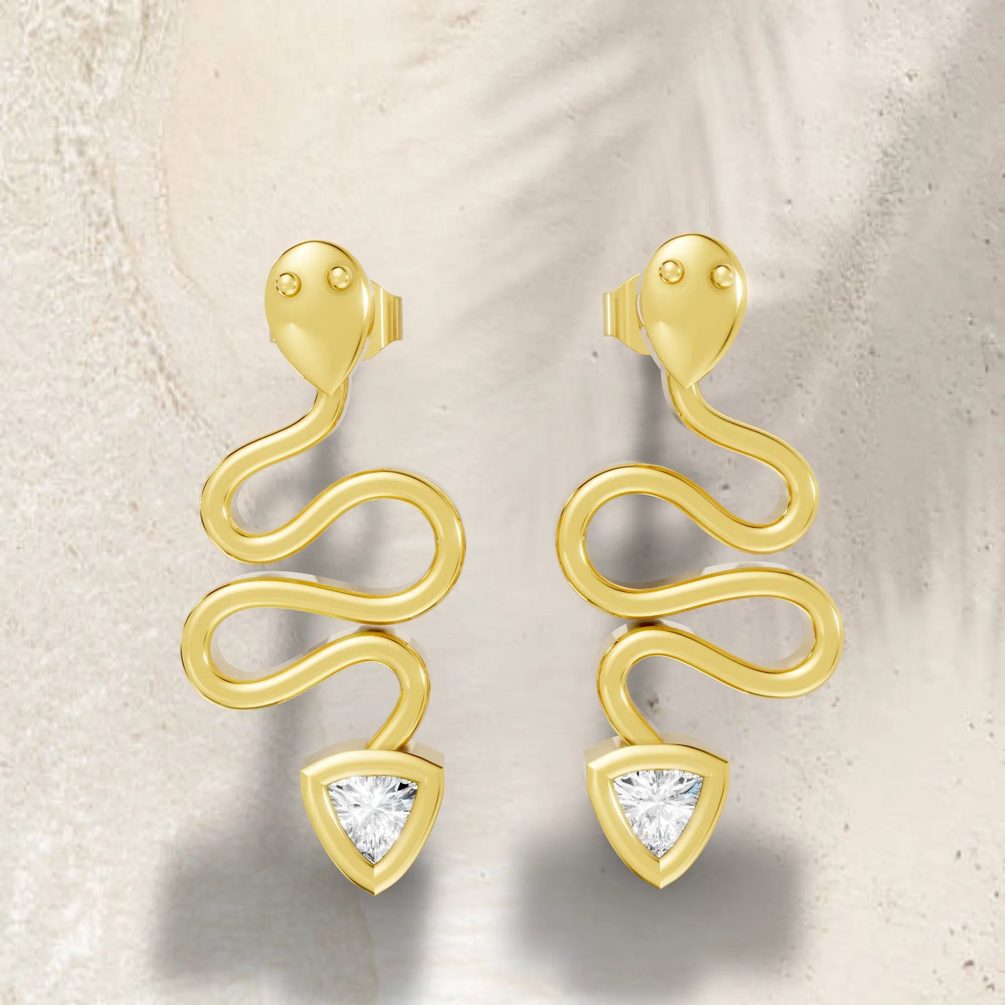 14K Gold Snake Inspired Triangle Diamond Earrings (Bezel Setting)