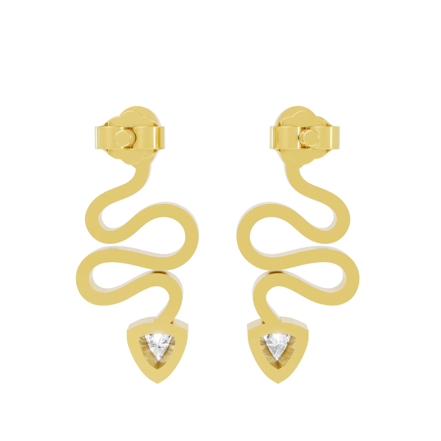 14K Gold Snake Inspired Triangle Diamond Earrings (Bezel Setting)