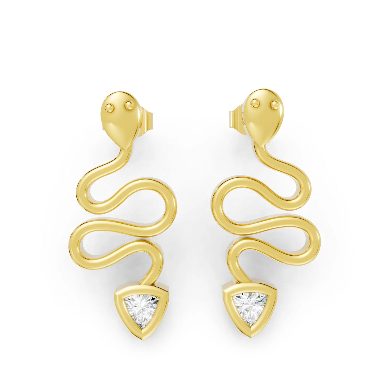 14K Gold Snake Inspired Triangle Diamond Earrings (Bezel Setting)