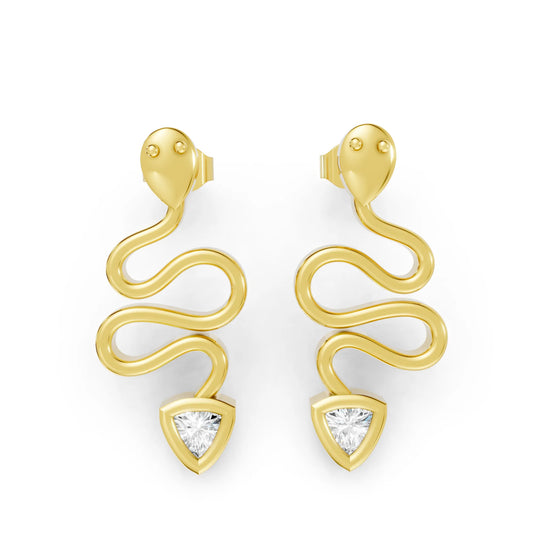 14K Gold Snake Inspired Triangle Diamond Earrings (Bezel Setting)