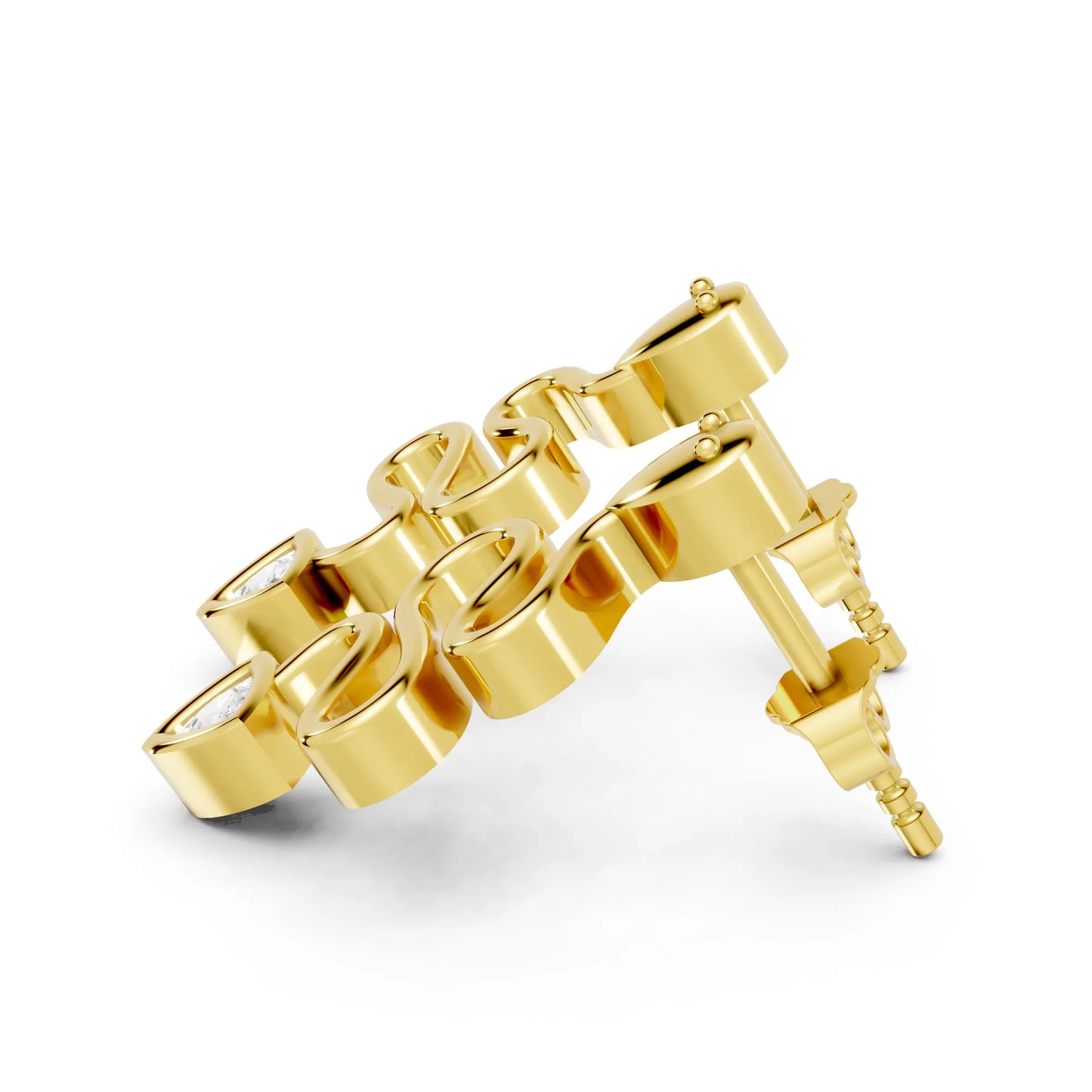 14K Gold Snake Inspired Triangle Diamond Earrings (Bezel Setting)