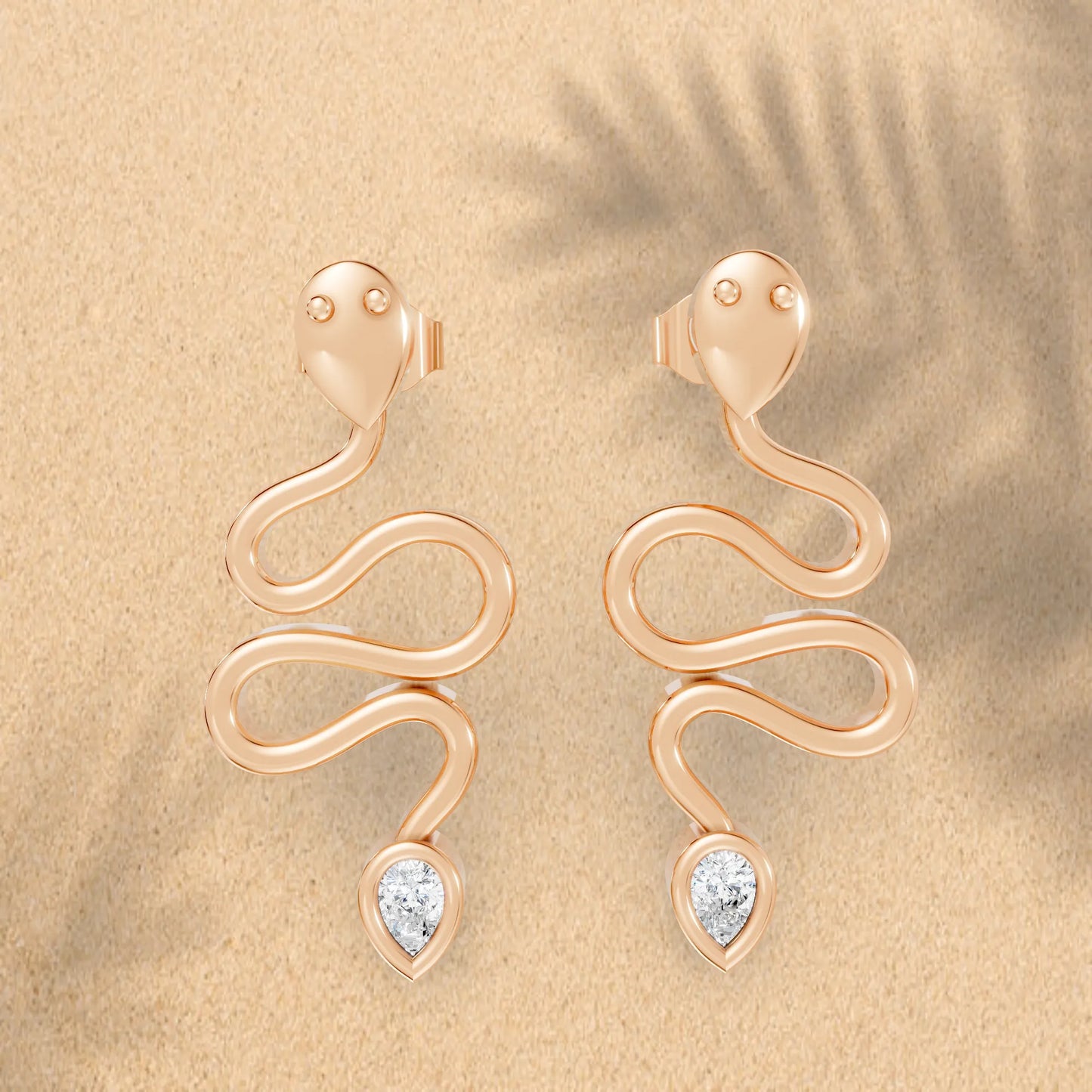 14K Gold Snake Inspired Pear Diamond Earrings (Bezel Setting)