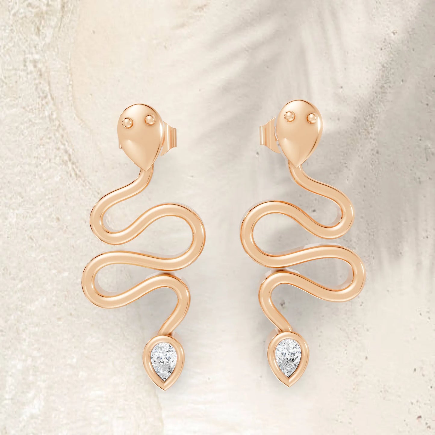 14K Gold Snake Inspired Pear Diamond Earrings (Bezel Setting)