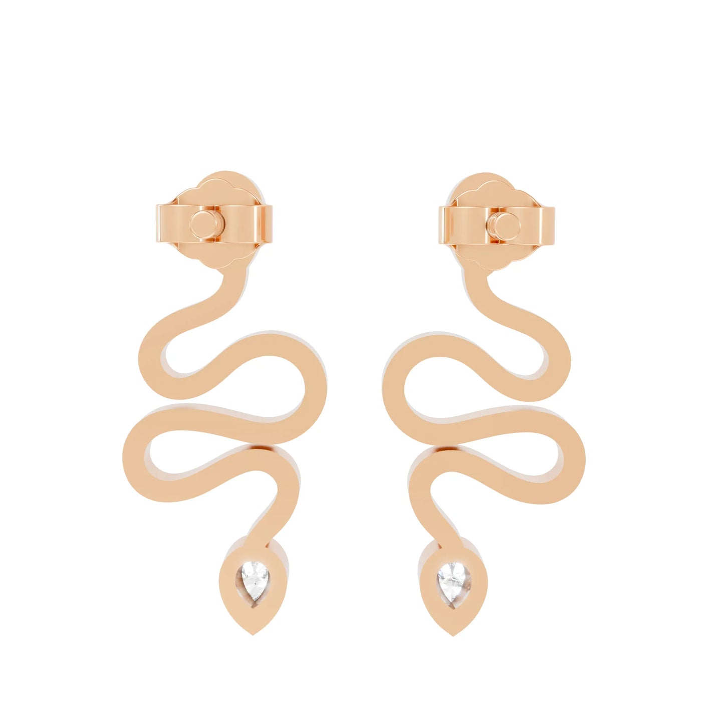 14K Gold Snake Inspired Pear Diamond Earrings (Bezel Setting)