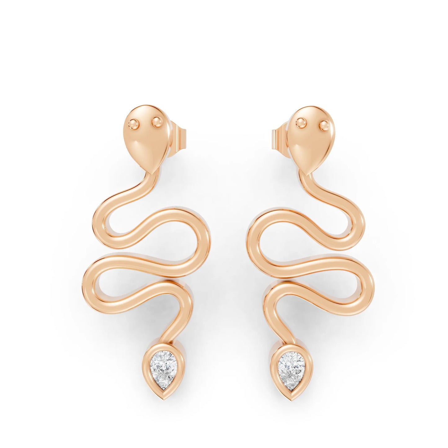 14K Gold Snake Inspired Pear Diamond Earrings (Bezel Setting)