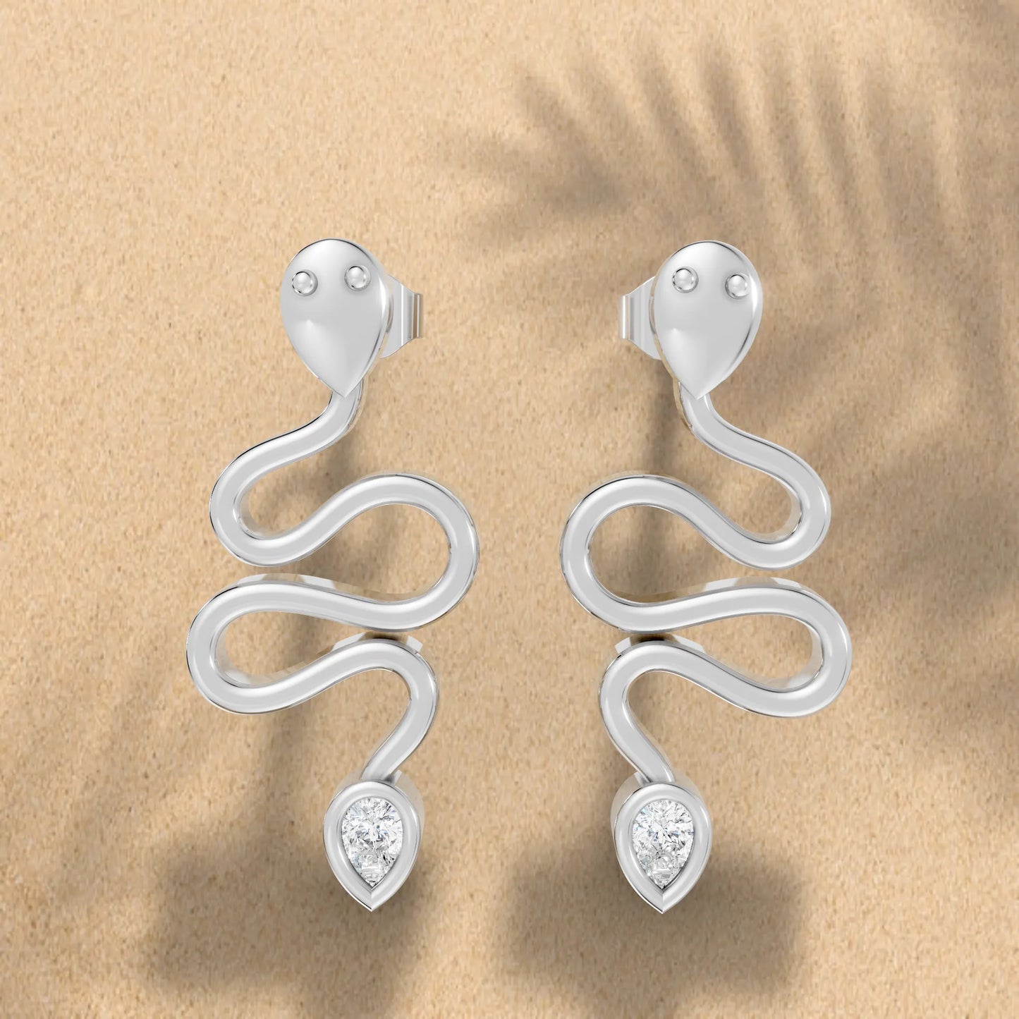 14K Gold Snake Inspired Pear Diamond Earrings (Bezel Setting)