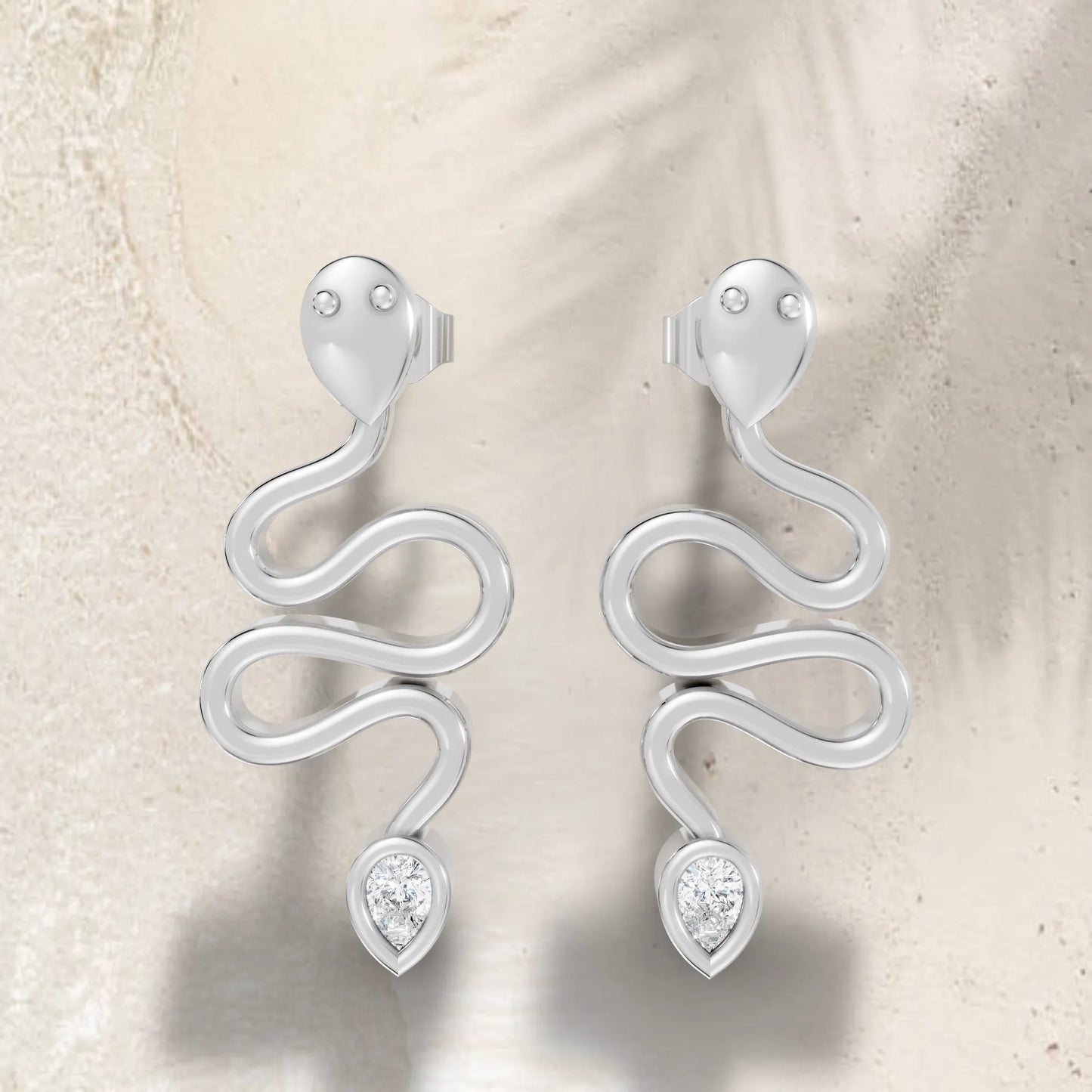 14K Gold Snake Inspired Pear Diamond Earrings (Bezel Setting)