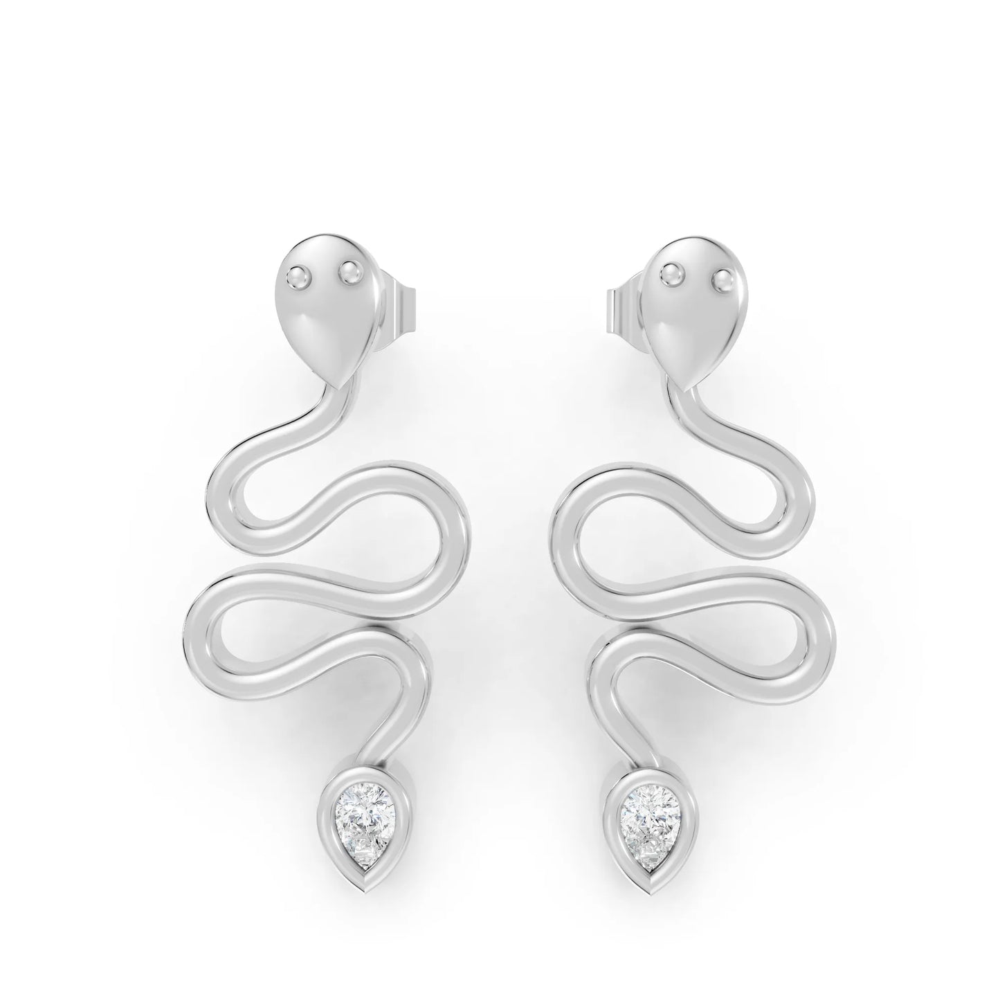 14K Gold Snake Inspired Pear Diamond Earrings (Bezel Setting)