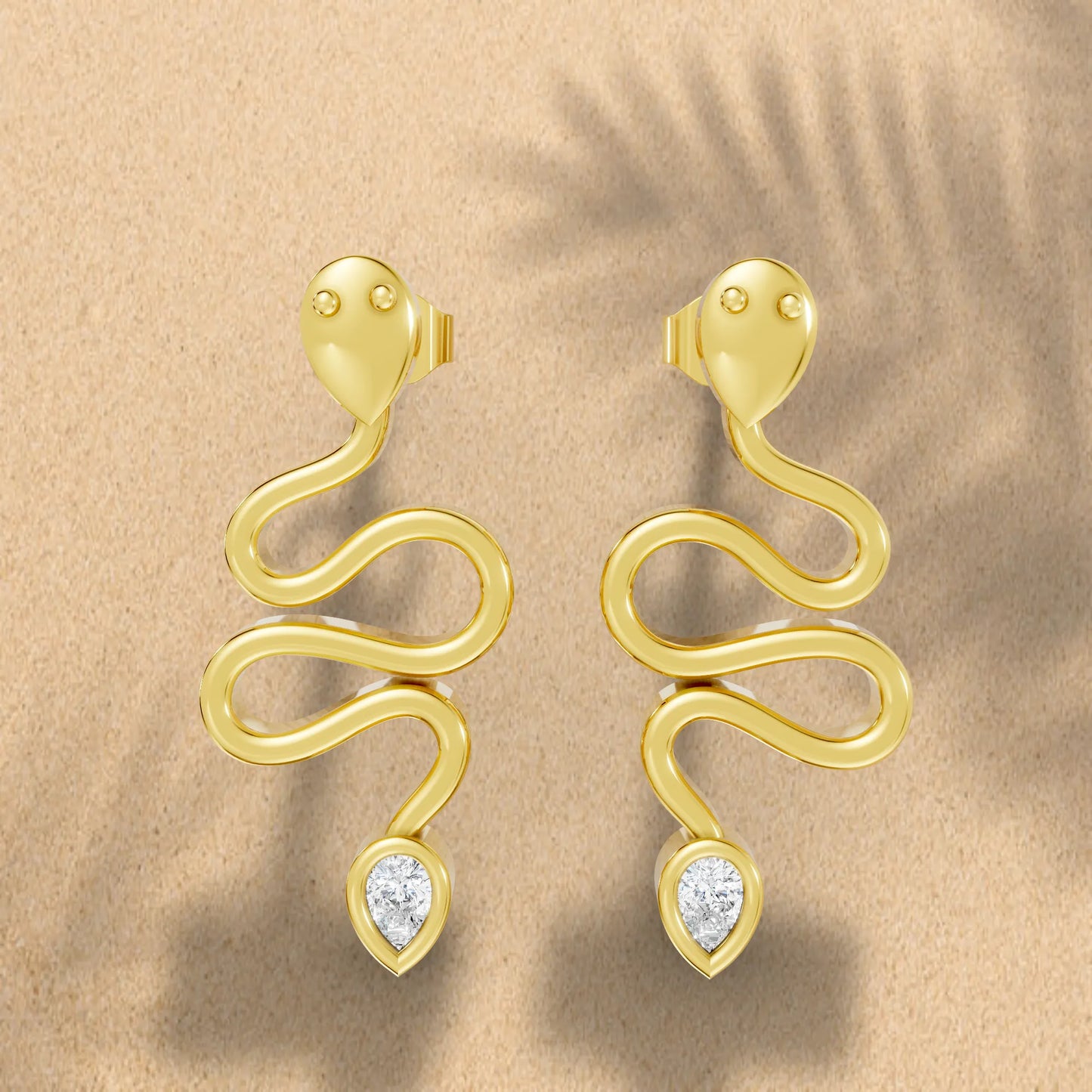 14K Gold Snake Inspired Pear Diamond Earrings (Bezel Setting)