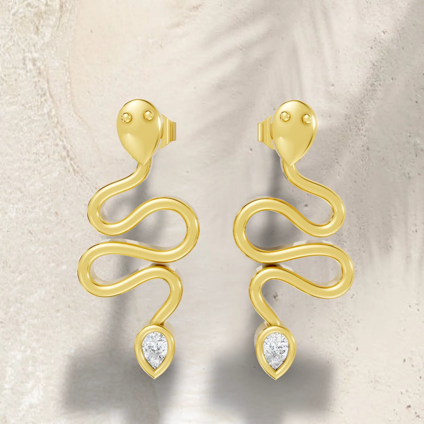 14K Gold Snake Inspired Pear Diamond Earrings (Bezel Setting)