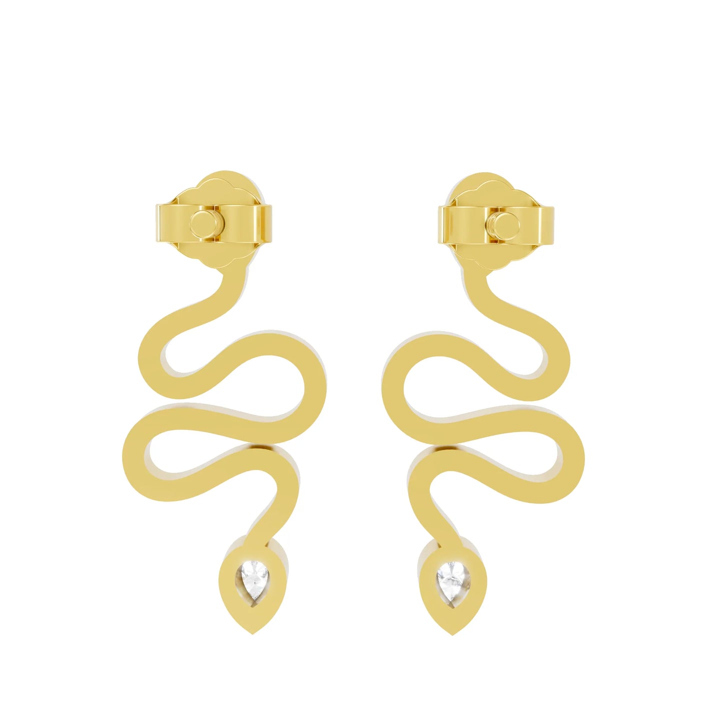 14K Gold Snake Inspired Pear Diamond Earrings (Bezel Setting)
