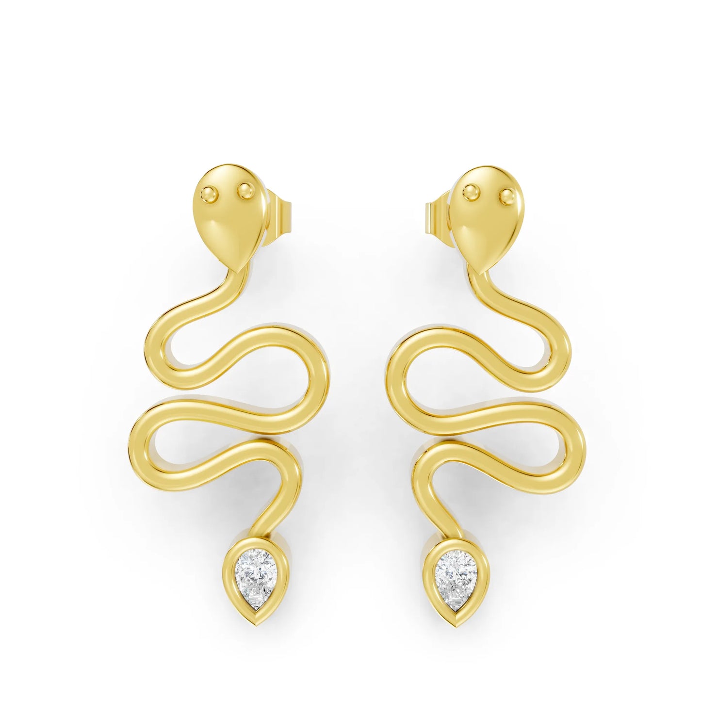 14K Gold Snake Inspired Pear Diamond Earrings (Bezel Setting)