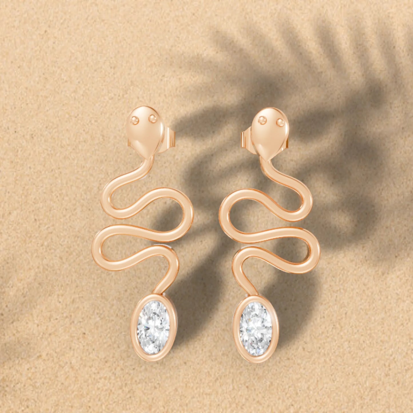 14K Gold Snake Inspired Oval Diamond Earrings (Bezel Setting)