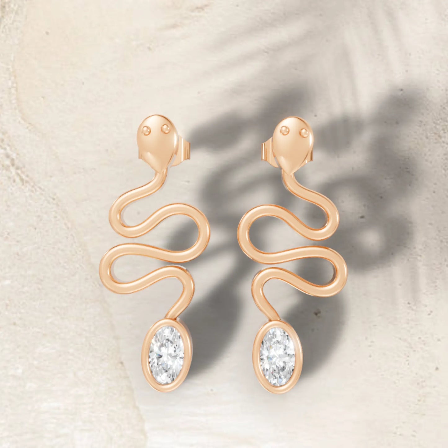 14K Gold Snake Inspired Oval Diamond Earrings (Bezel Setting)
