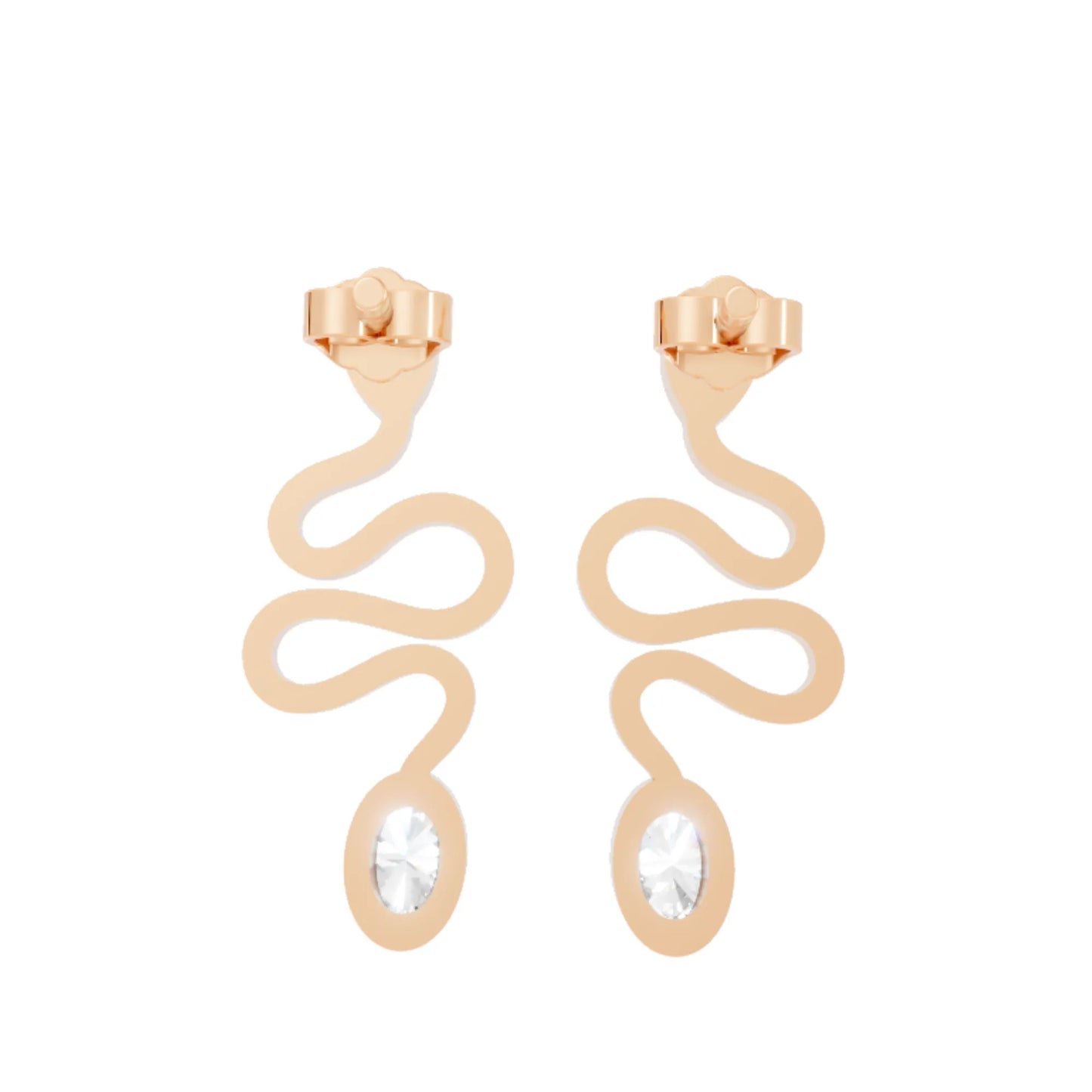 14K Gold Snake Inspired Oval Diamond Earrings (Bezel Setting)