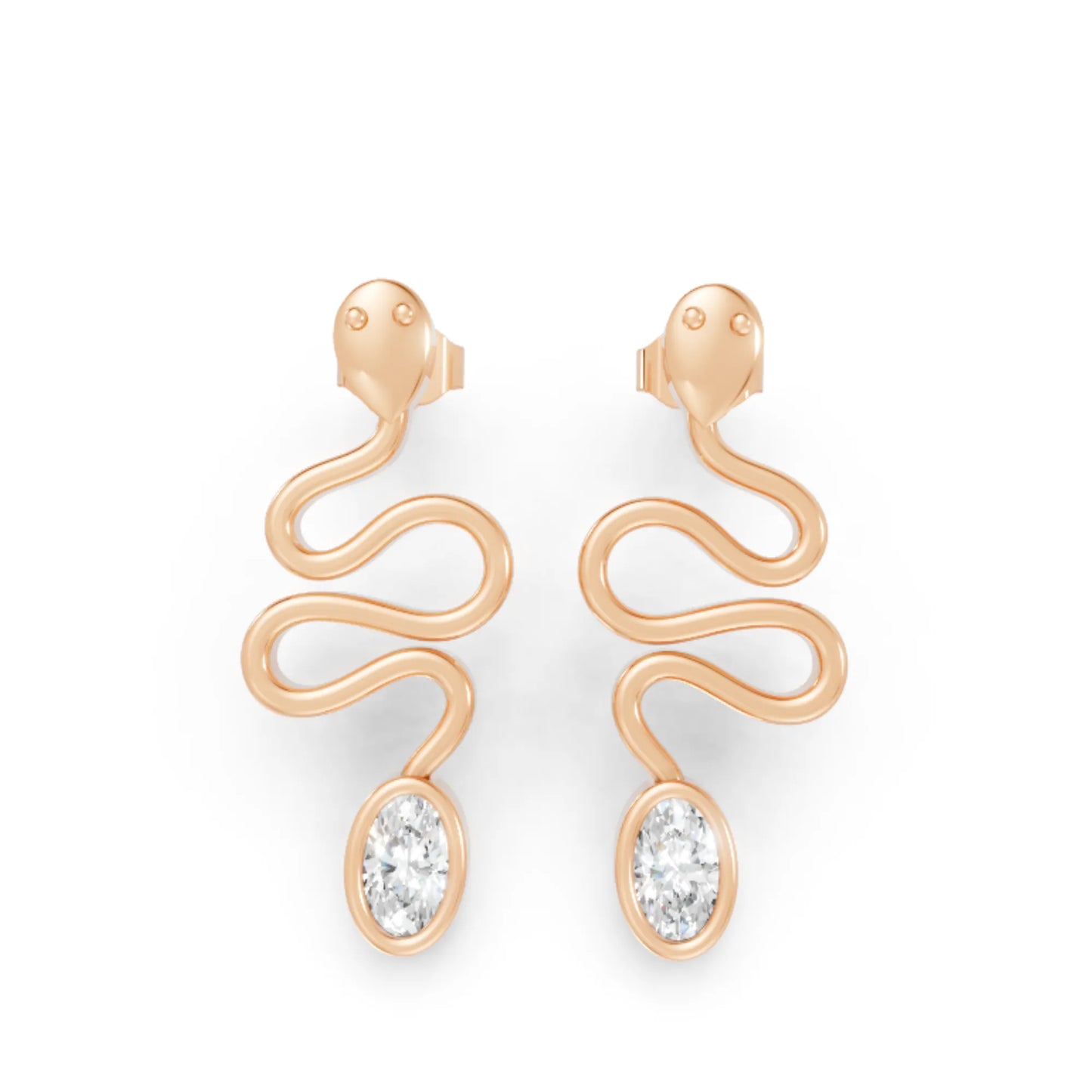 14K Gold Snake Inspired Oval Diamond Earrings (Bezel Setting)