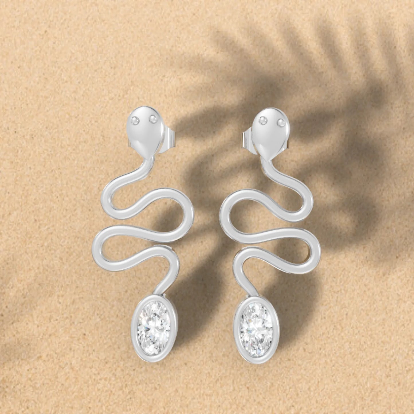 14K Gold Snake Inspired Oval Diamond Earrings (Bezel Setting)