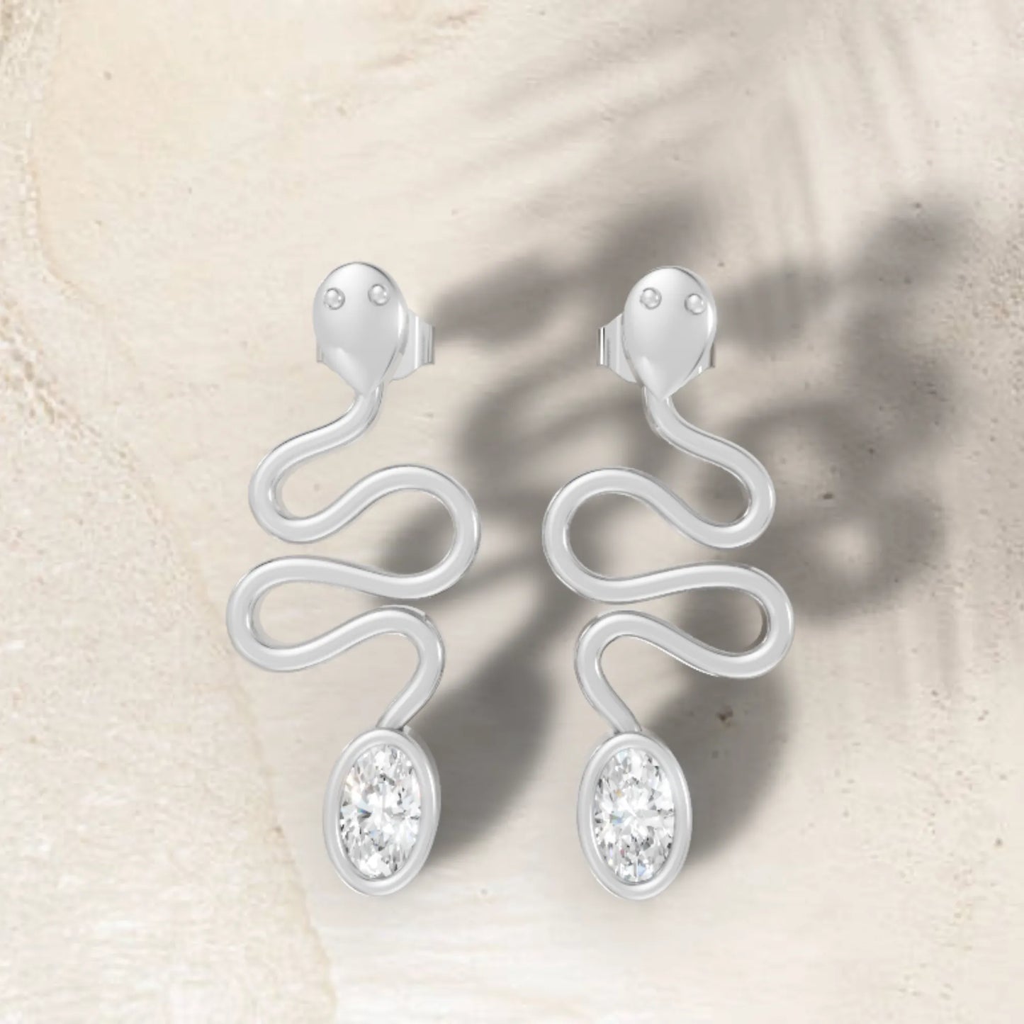 14K Gold Snake Inspired Oval Diamond Earrings (Bezel Setting)