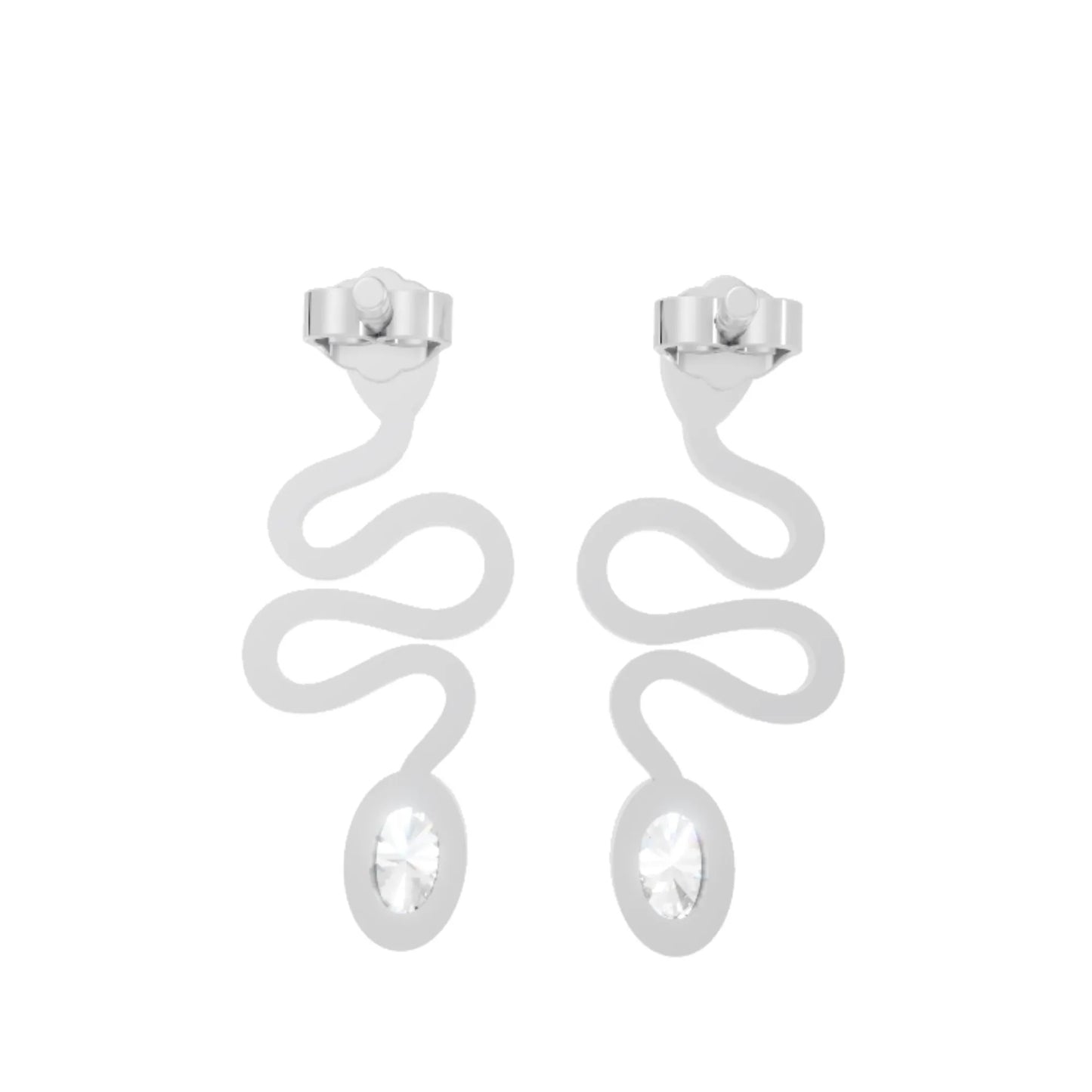 14K Gold Snake Inspired Oval Diamond Earrings (Bezel Setting)