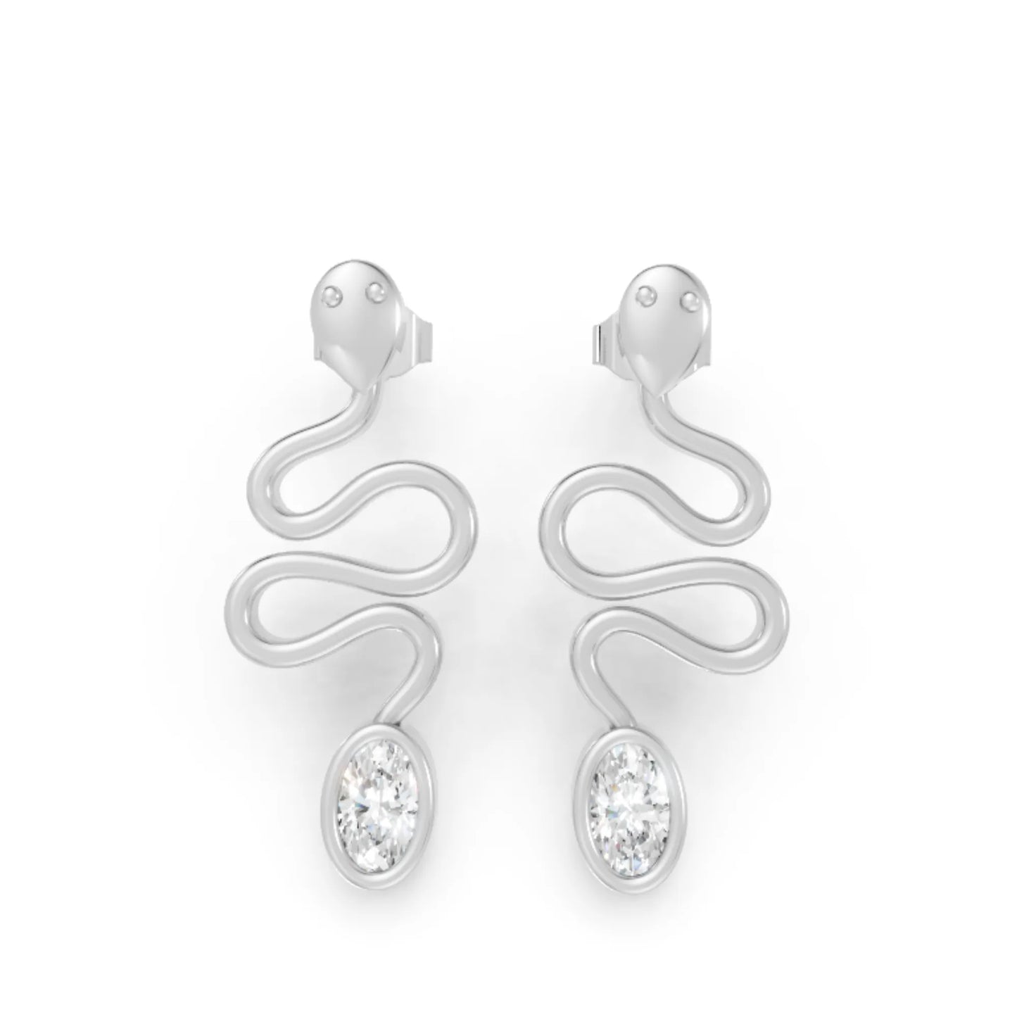 14K Gold Snake Inspired Oval Diamond Earrings (Bezel Setting)