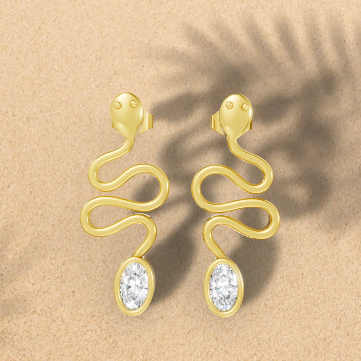 14K Gold Snake Inspired Oval Diamond Earrings (Bezel Setting)