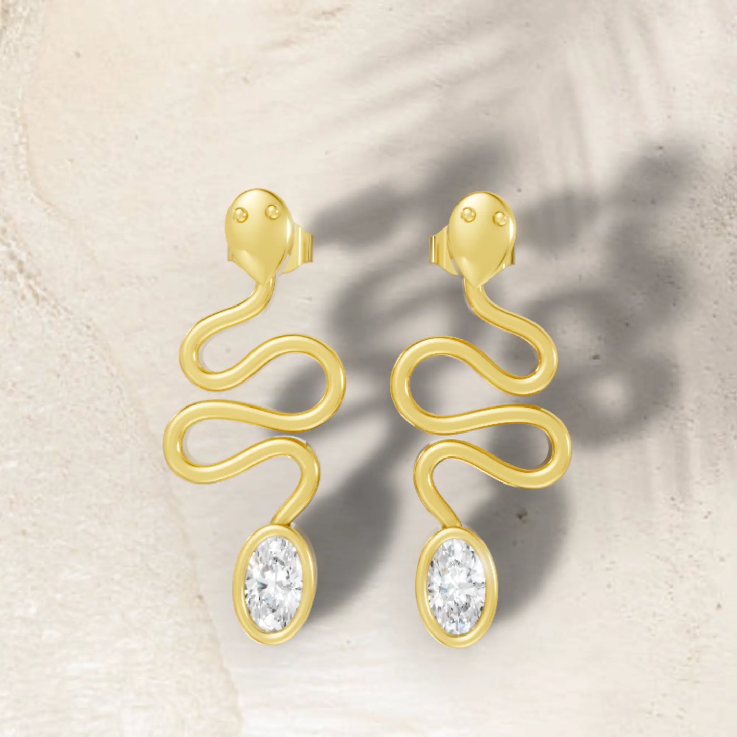14K Gold Snake Inspired Oval Diamond Earrings (Bezel Setting)