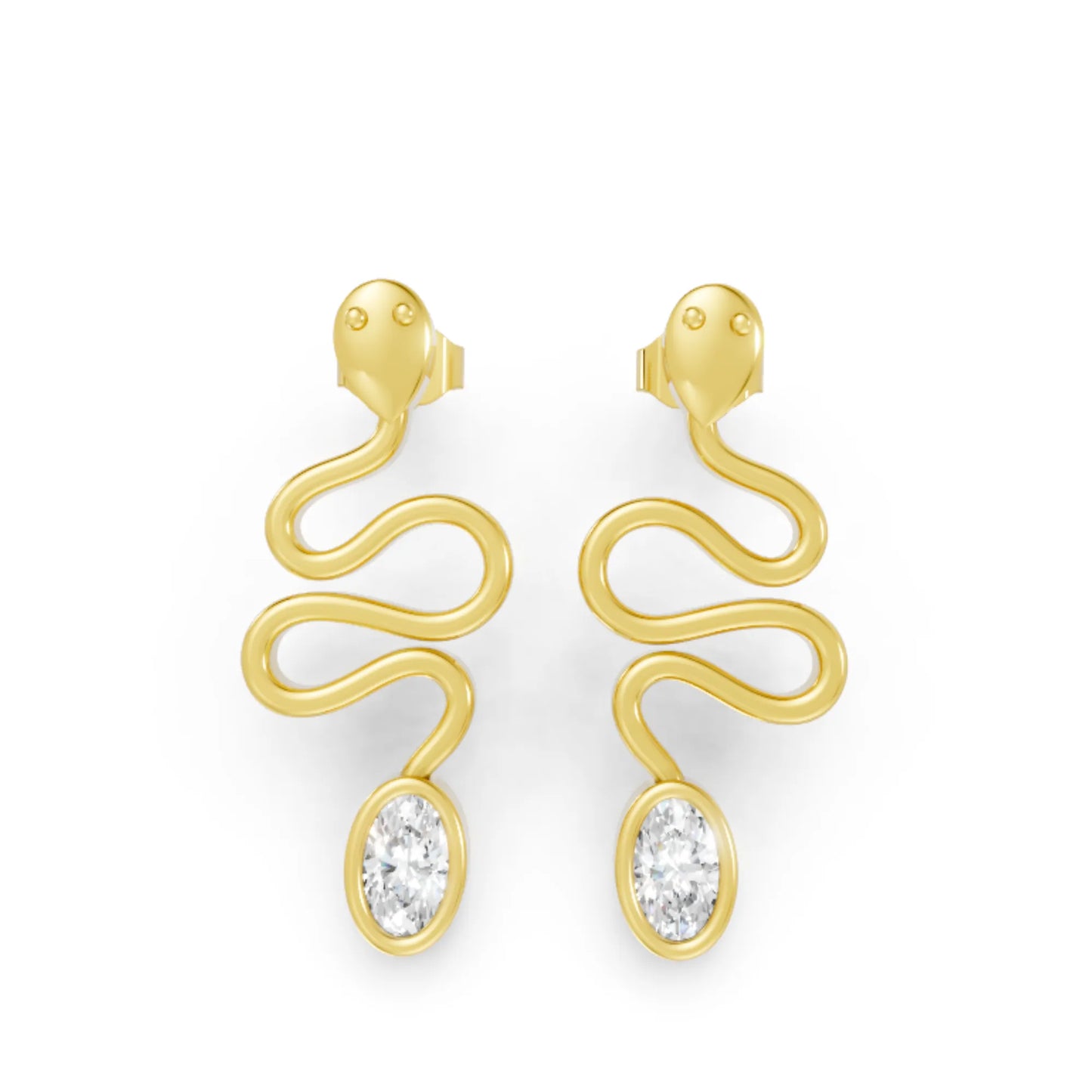 14K Gold Snake Inspired Oval Diamond Earrings (Bezel Setting)