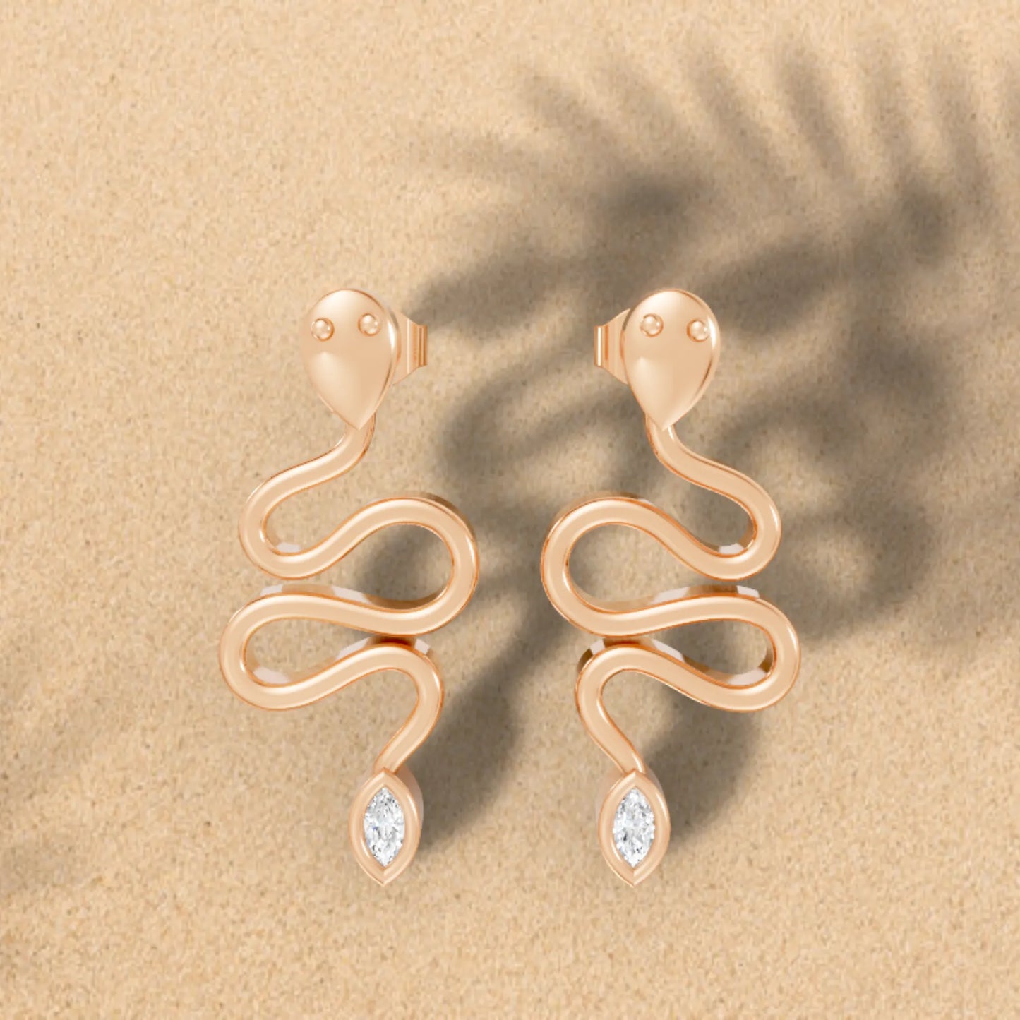 14K Gold Snake Inspired Marquise Diamond Earrings (Bezel Setting)