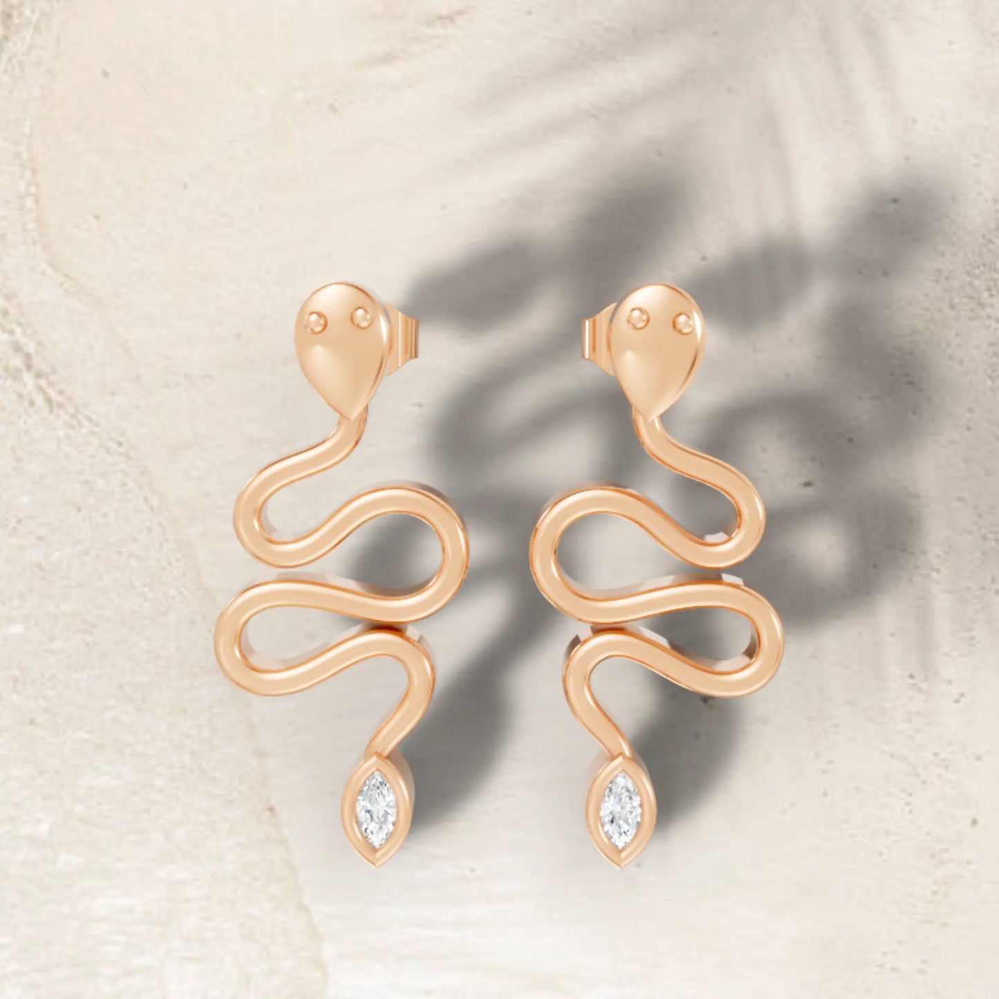 14K Gold Snake Inspired Marquise Diamond Earrings (Bezel Setting)