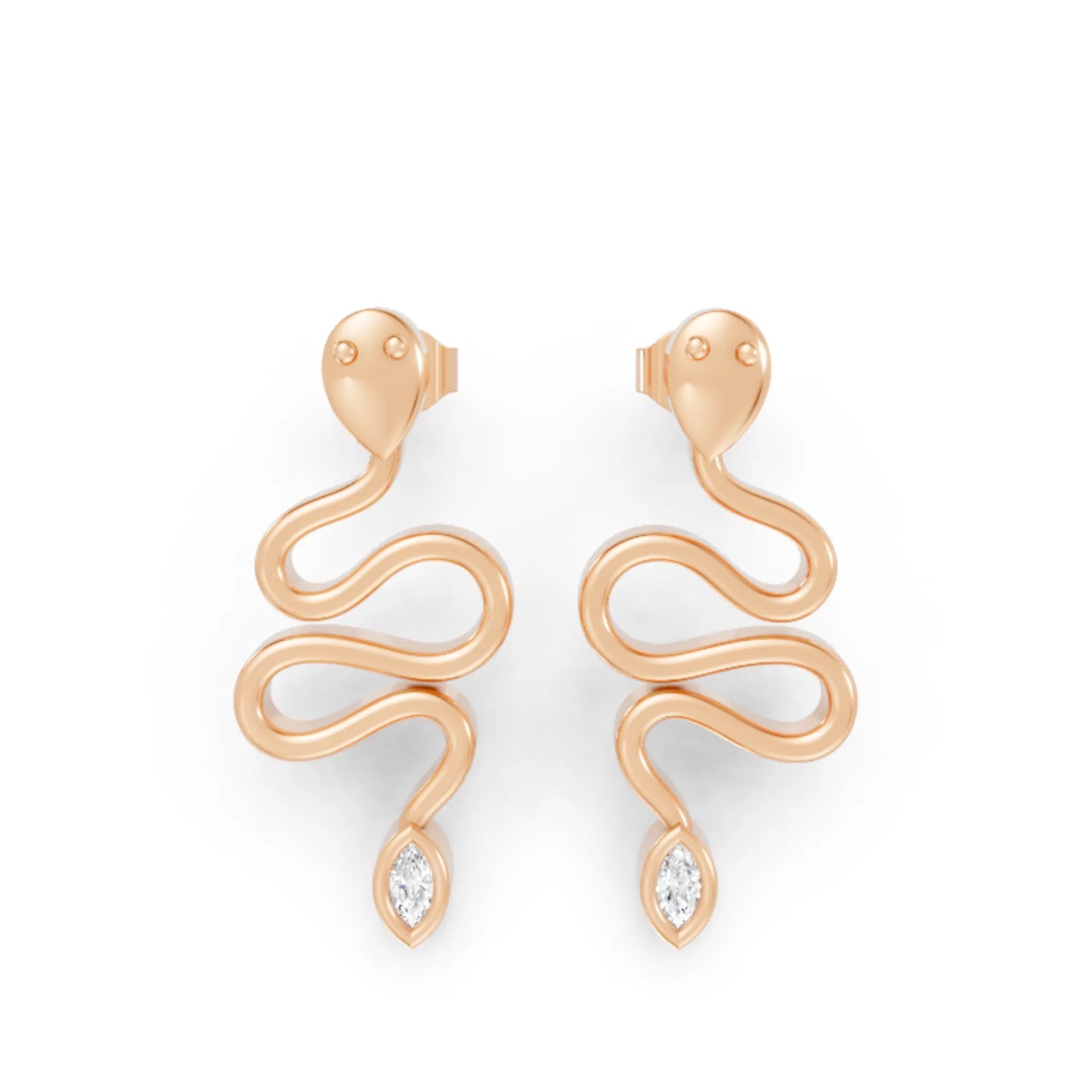 14K Gold Snake Inspired Marquise Diamond Earrings (Bezel Setting)