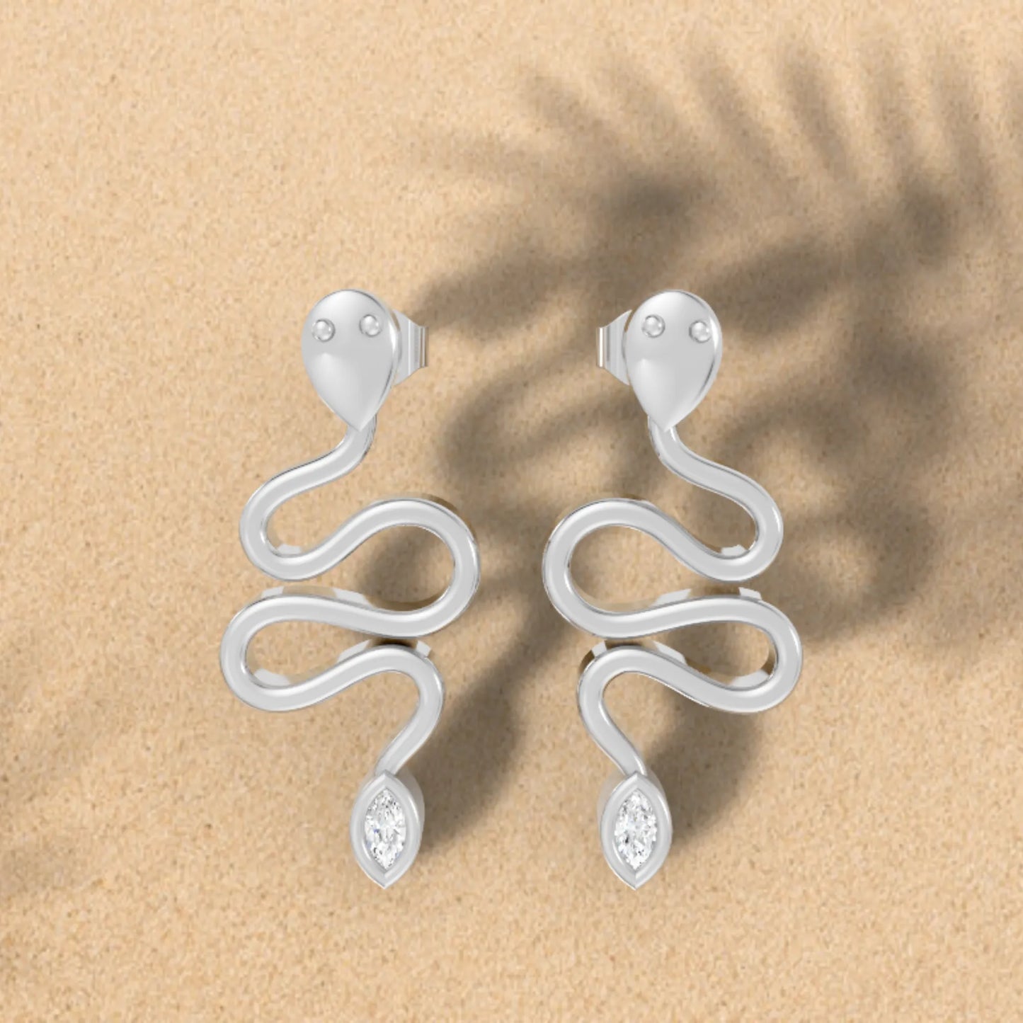 14K Gold Snake Inspired Marquise Diamond Earrings (Bezel Setting)