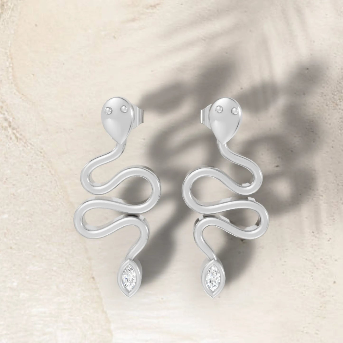 14K Gold Snake Inspired Marquise Diamond Earrings (Bezel Setting)