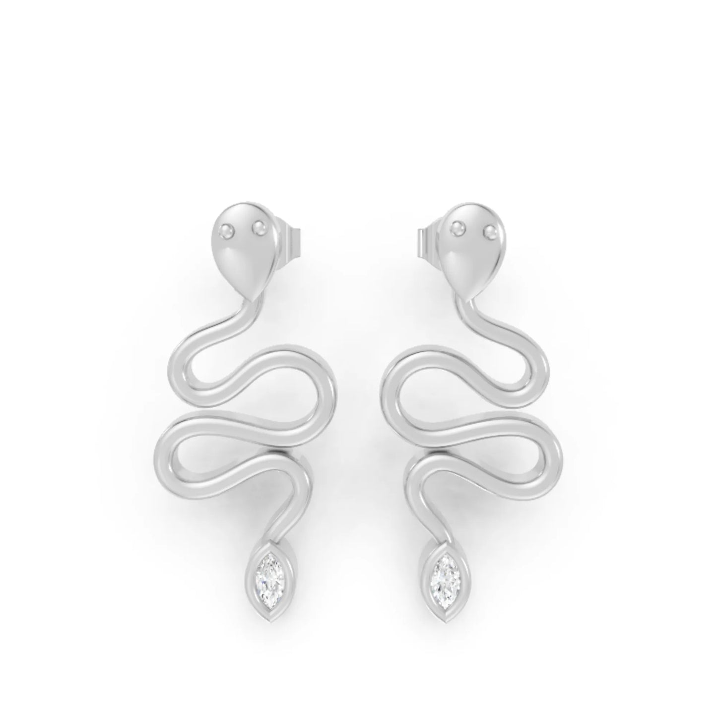 14K Gold Snake Inspired Marquise Diamond Earrings (Bezel Setting)